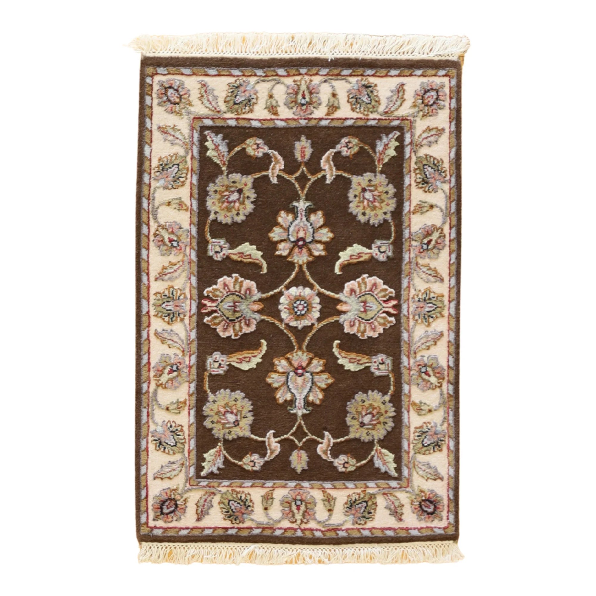 2'0" x 3'0" BROWN AND BEIGE JAIPUR FLORAL INDIAN RUG