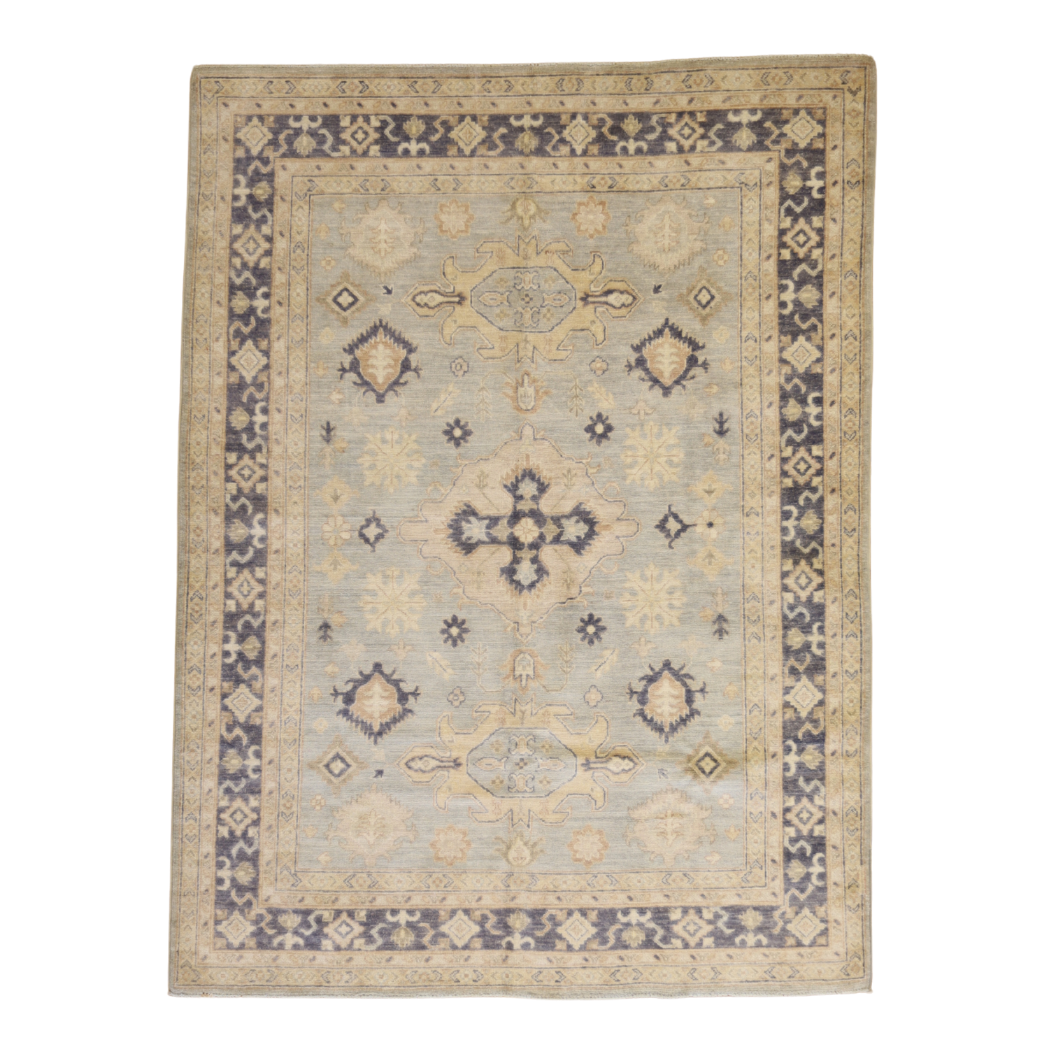 4'10" x 6'6" BLUE AND GRAY PESHAWAR GEOMETRIC PAKISTANI RUG