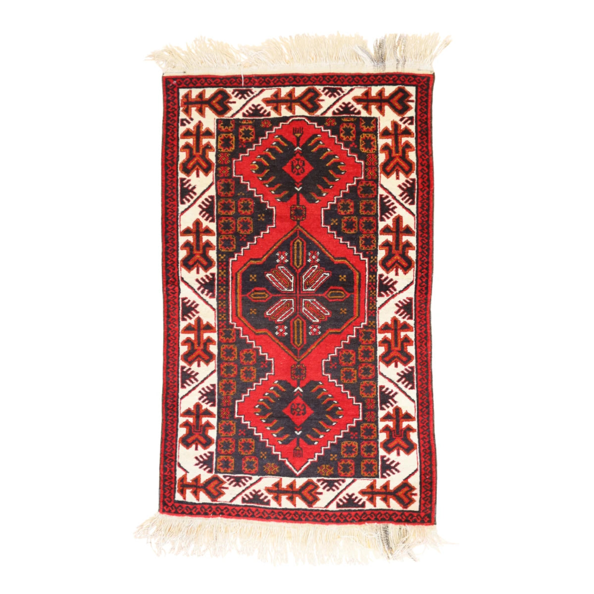 3'0" x 5'0" RED AND BEIGE TRIBAL GEOMETRIC TURKISH RUG