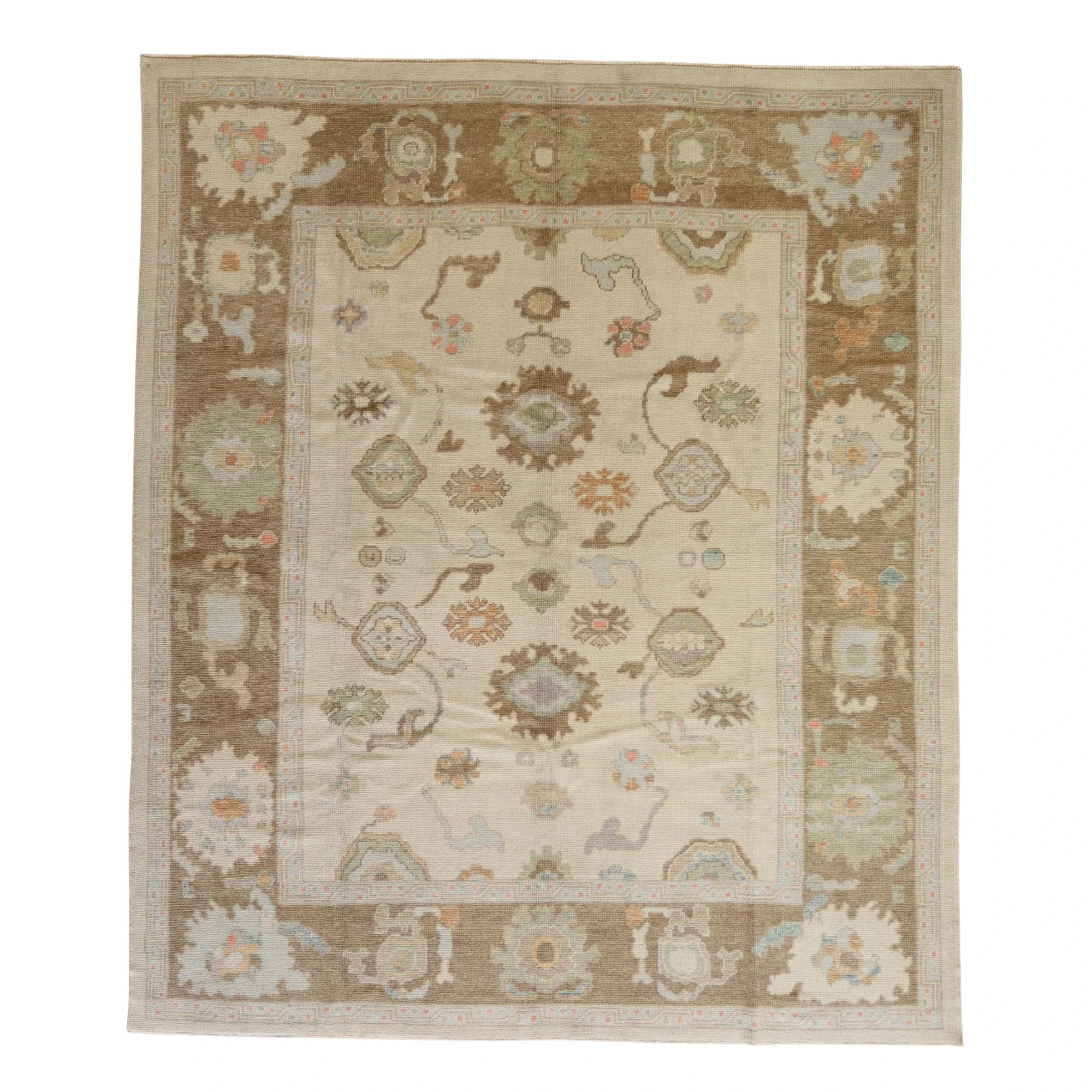 8'1" x 9'7" BEIGE AND TAN OUSHAK GEOMETRIC TURKISH RUG