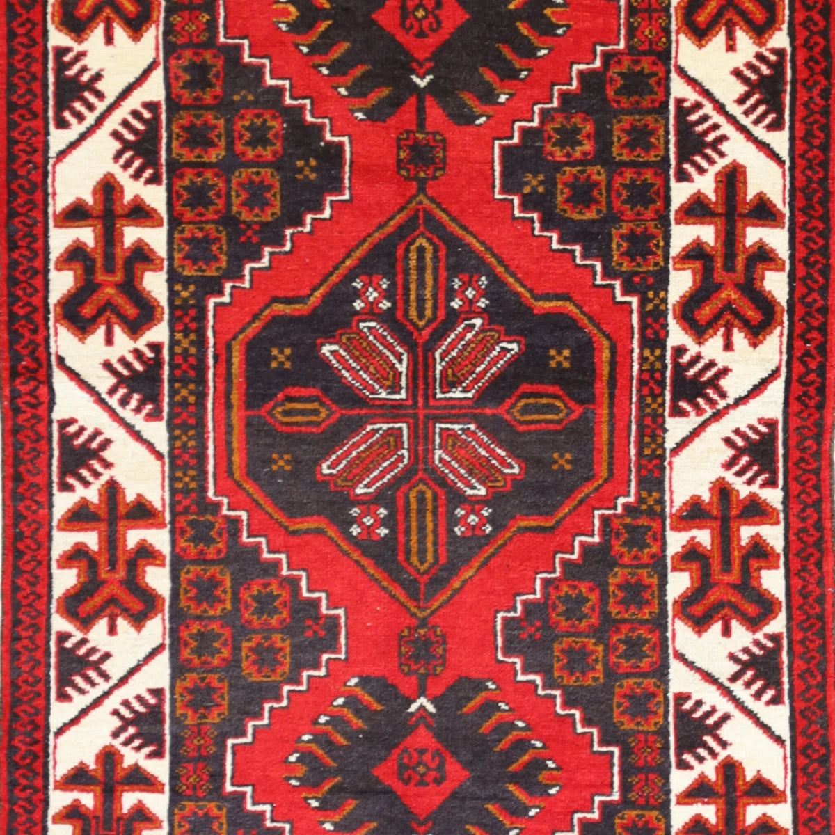 3'0" x 5'0" RED AND BEIGE TRIBAL GEOMETRIC TURKISH RUG