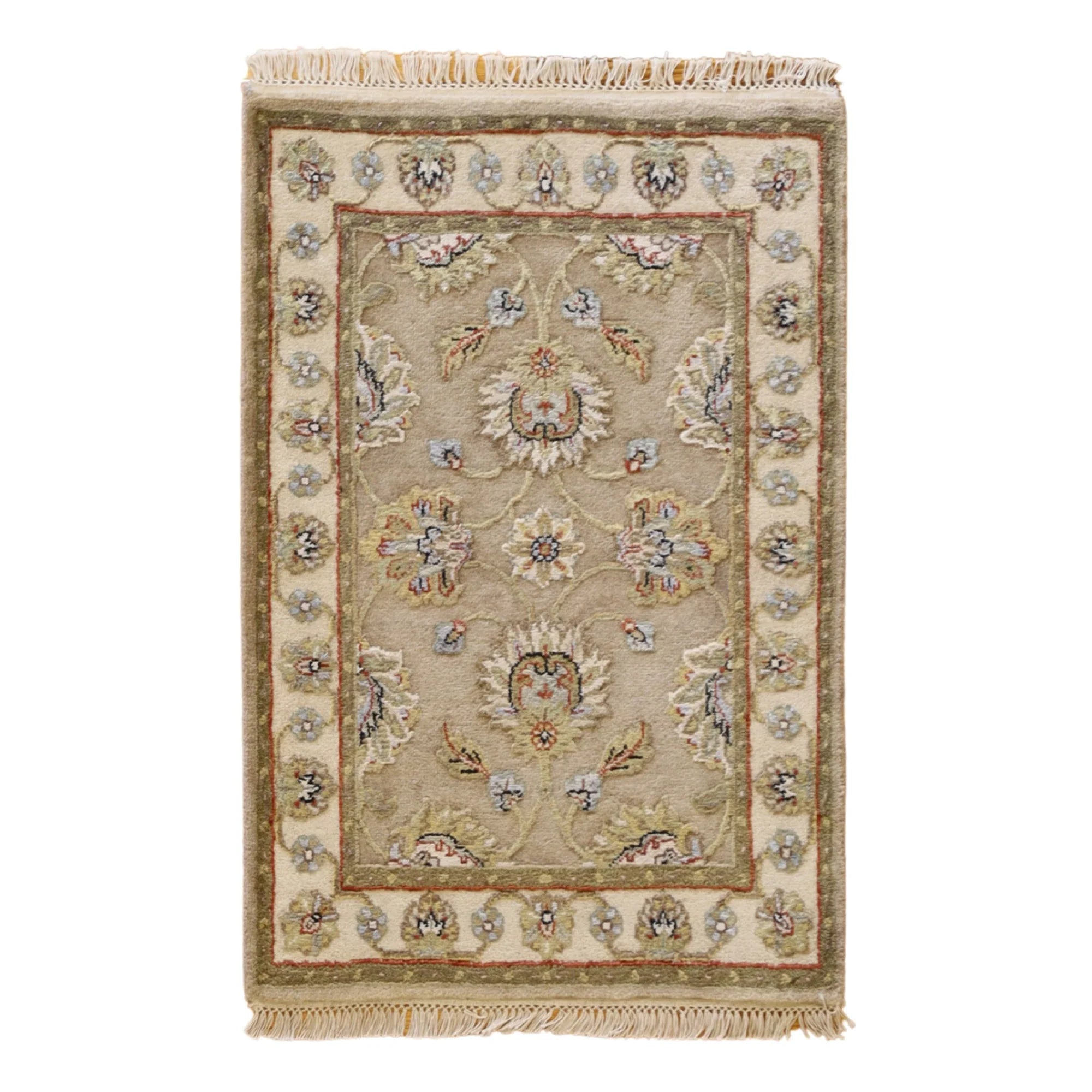 2'0" x 3'0" GOLD AND BEIGE JAIPUR FLORAL INDIAN RUG