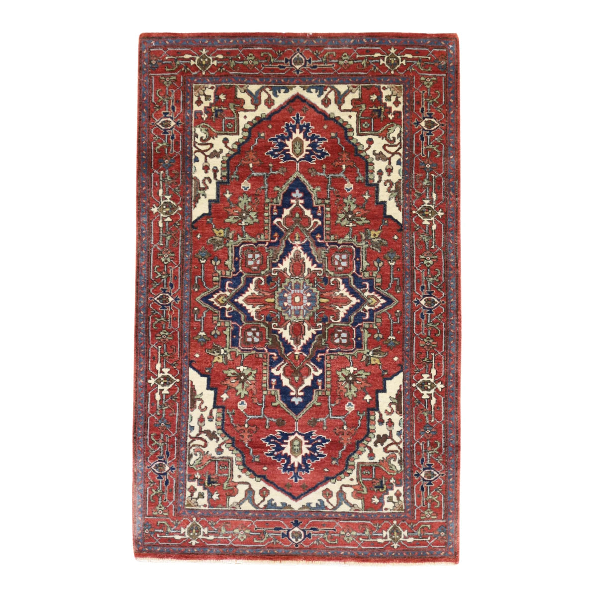 3'3" x 5'3" RED AND RED SERAPI GEOMETRIC INDIAN RUG