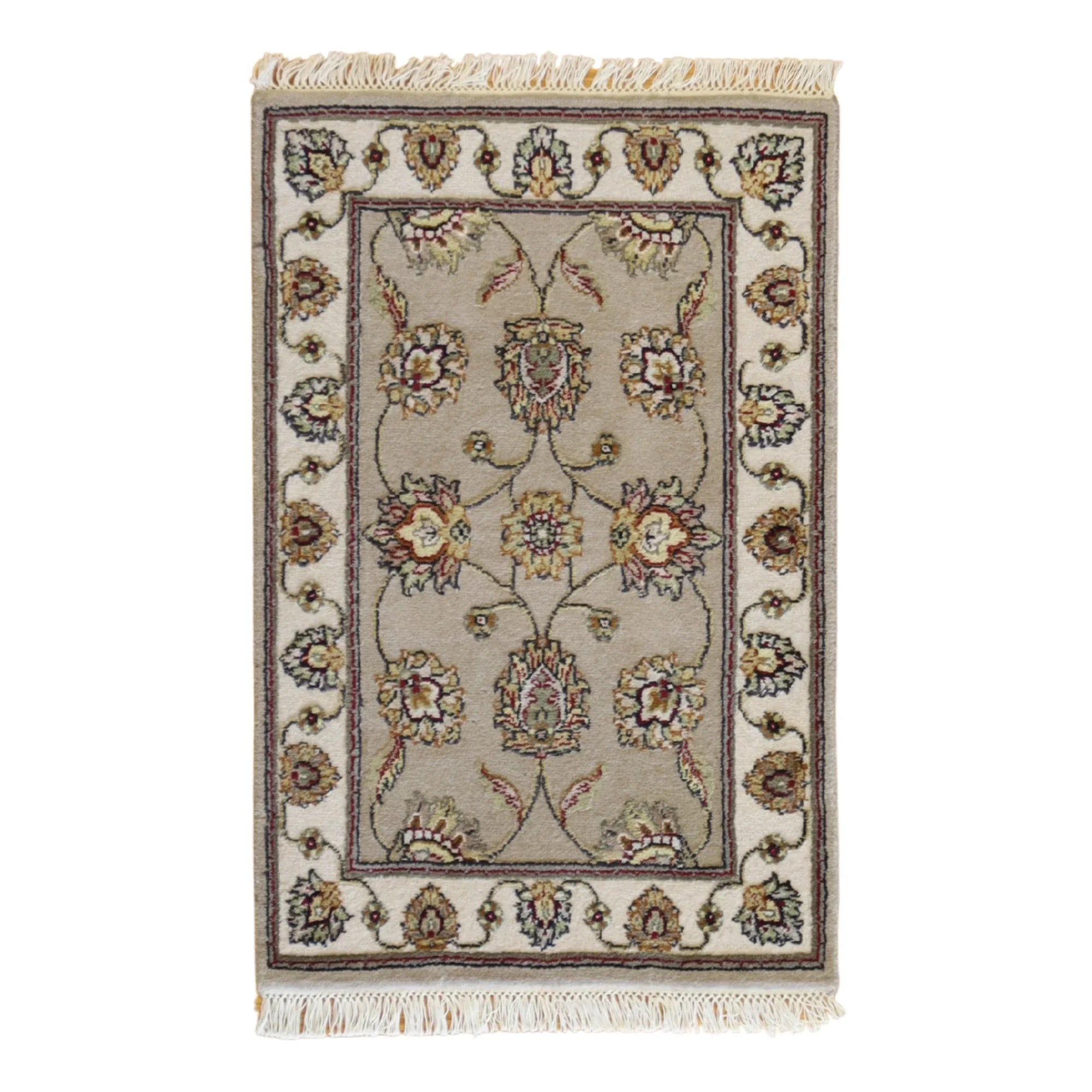 2'0" x 3'0" GRAY AND IVORY JAIPUR FLORAL INDIAN RUG