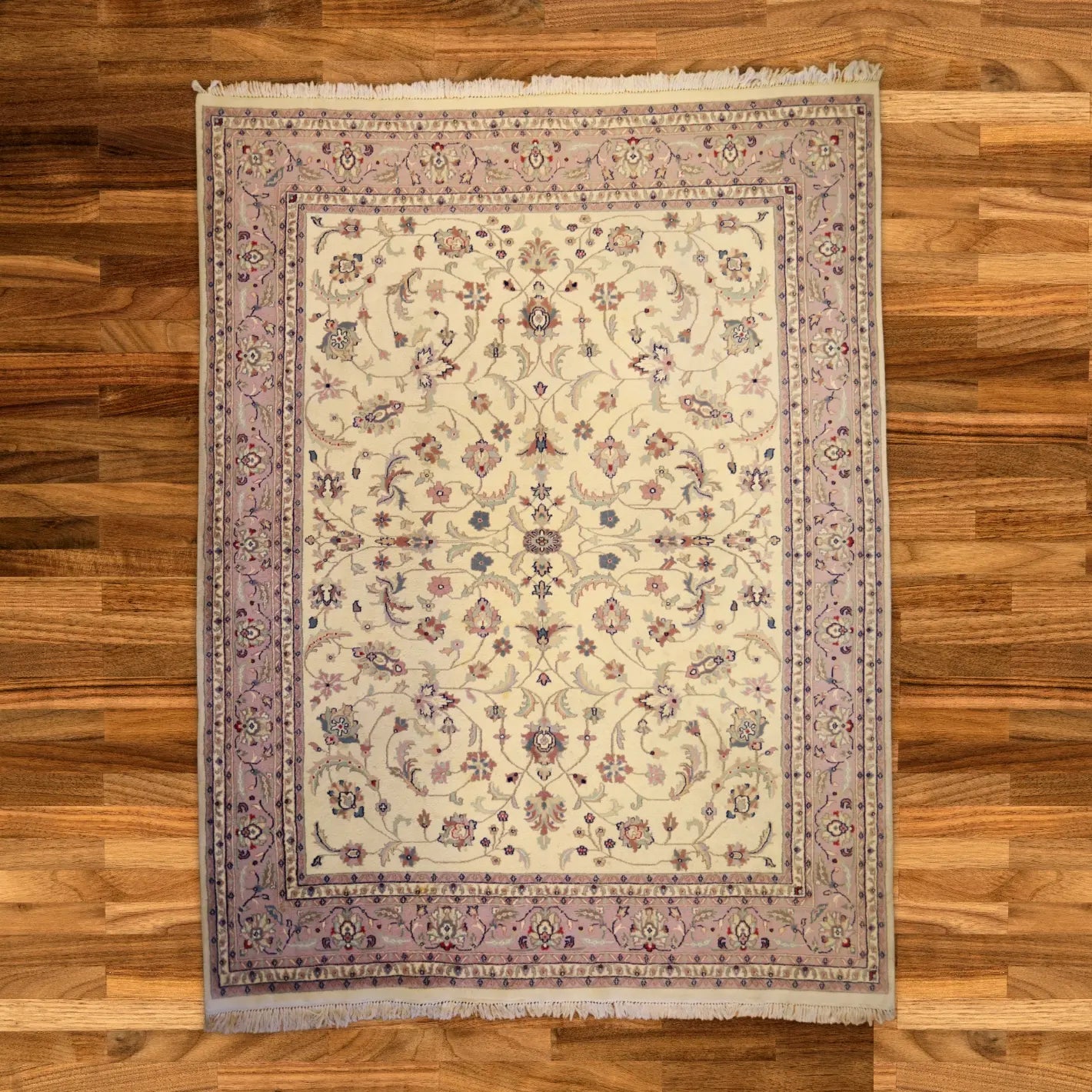 9'3" x 12'1" BEIGE AND IVORY KASHAN FLORAL PAKISTANI RUG