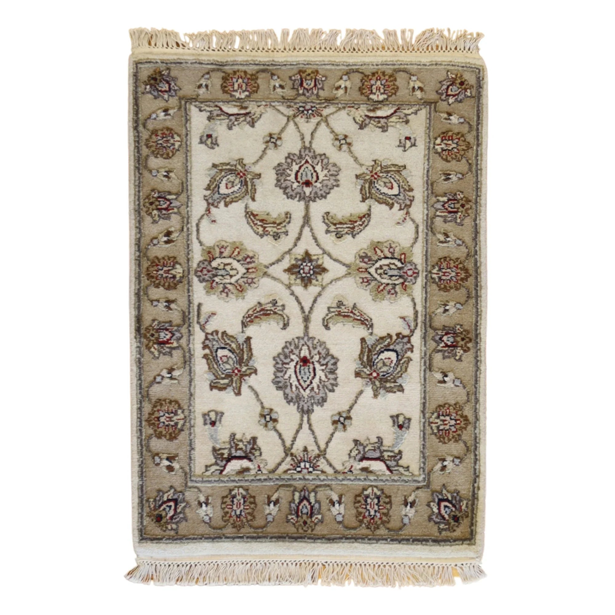 2'0" x 3'0" GOLD AND IVORY JAIPUR FLORAL INDIAN RUG
