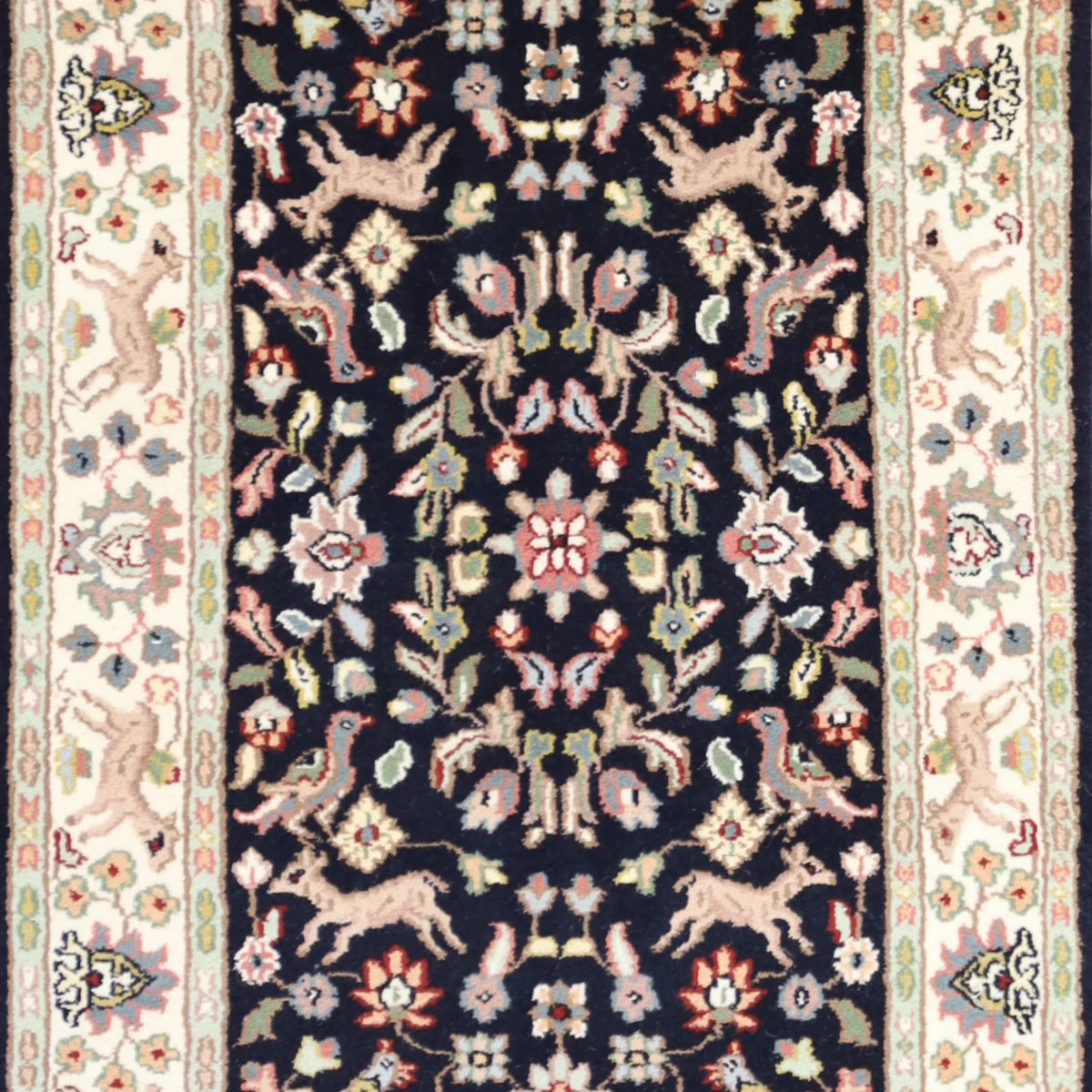 3'0" x 5'0" NAVY AND WHITE TABRIZ TABATABAII INDIAN RUG
