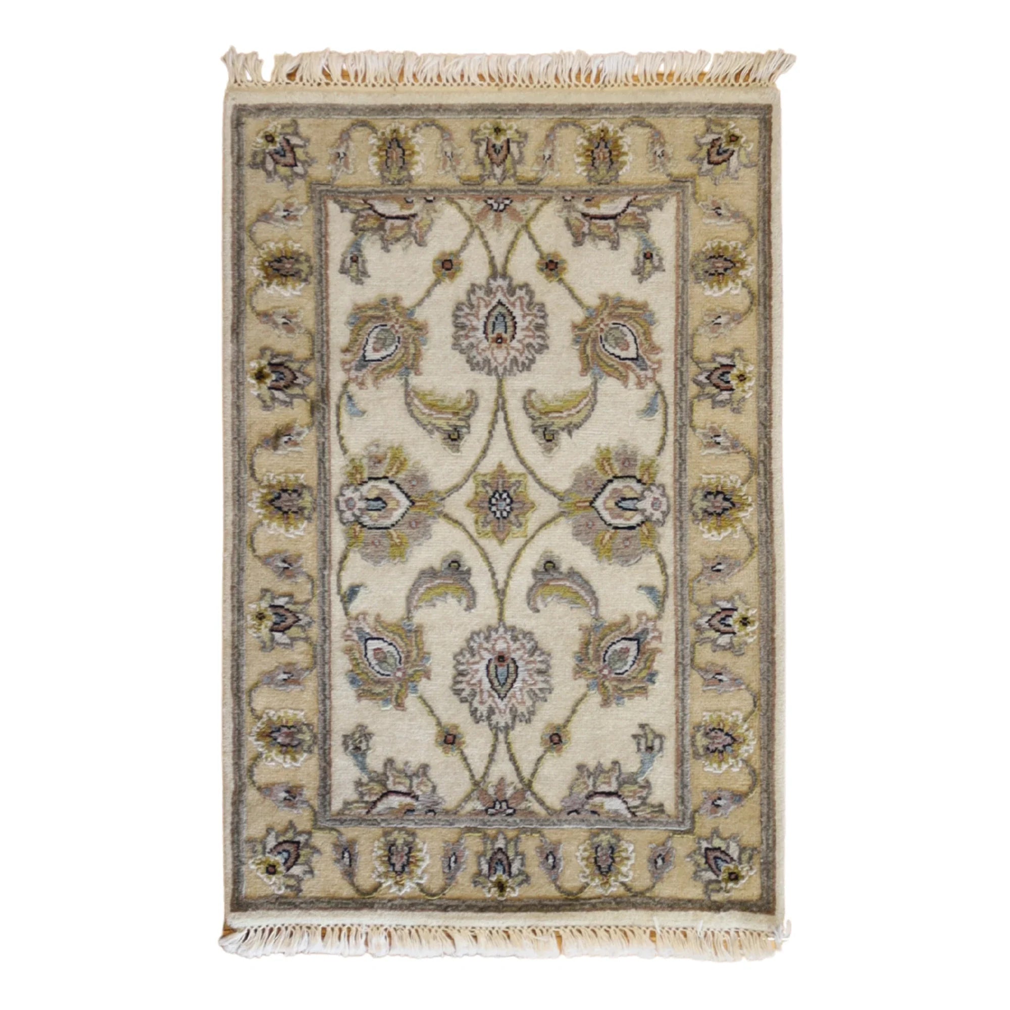 2'0" x 3'0" IVORY AND TAN JAIPUR FLORAL INDIAN RUG
