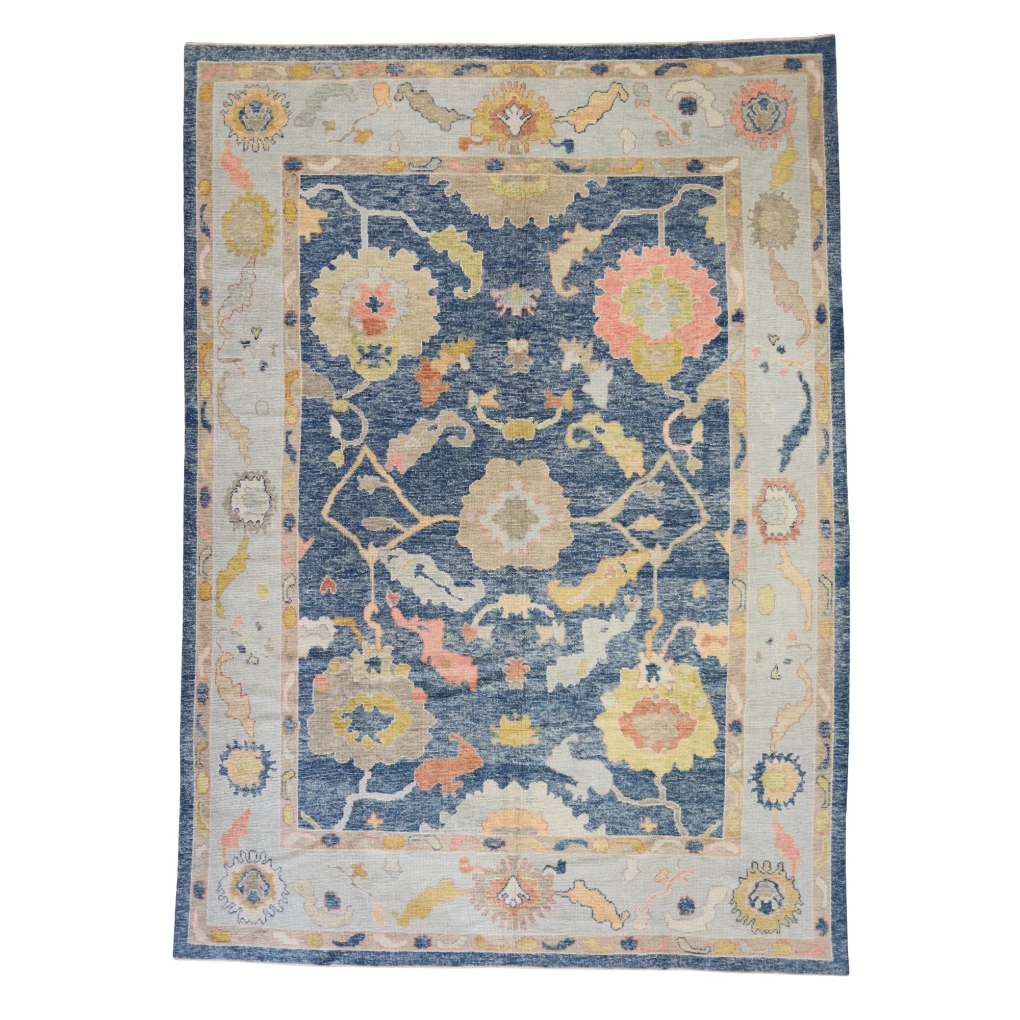 9'0" x 12'8" BLUE AND BLUE OUSHAK GEOMETRIC TURKISH RUG