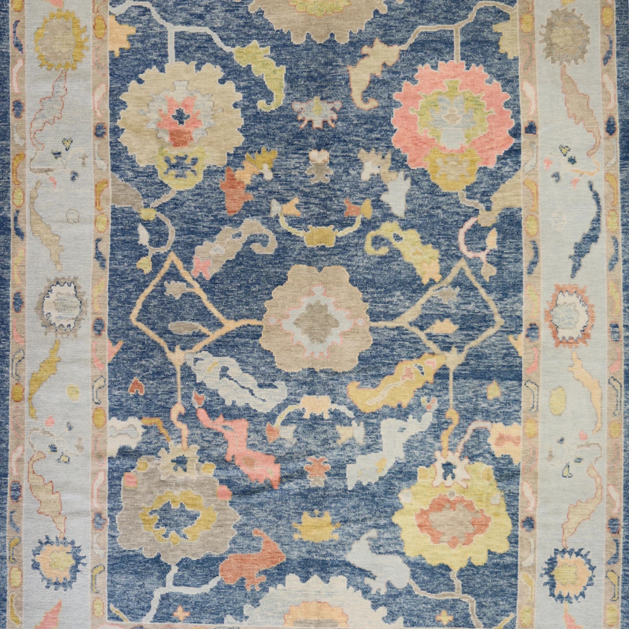 9'0" x 12'8" BLUE AND BLUE OUSHAK GEOMETRIC TURKISH RUG