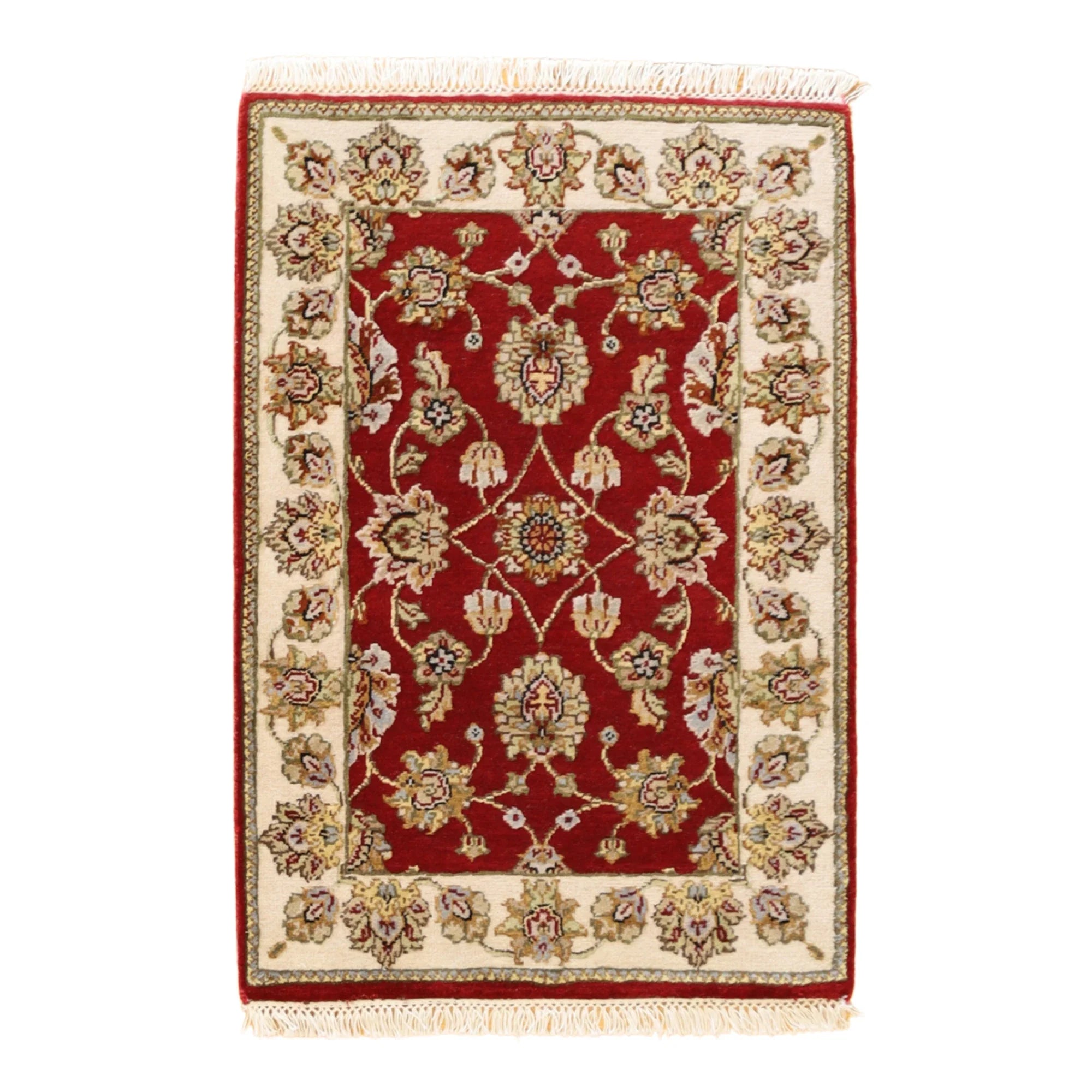 2'0" x 3'0" RED AND IVORY JAIPUR FLORAL INDIAN RUG