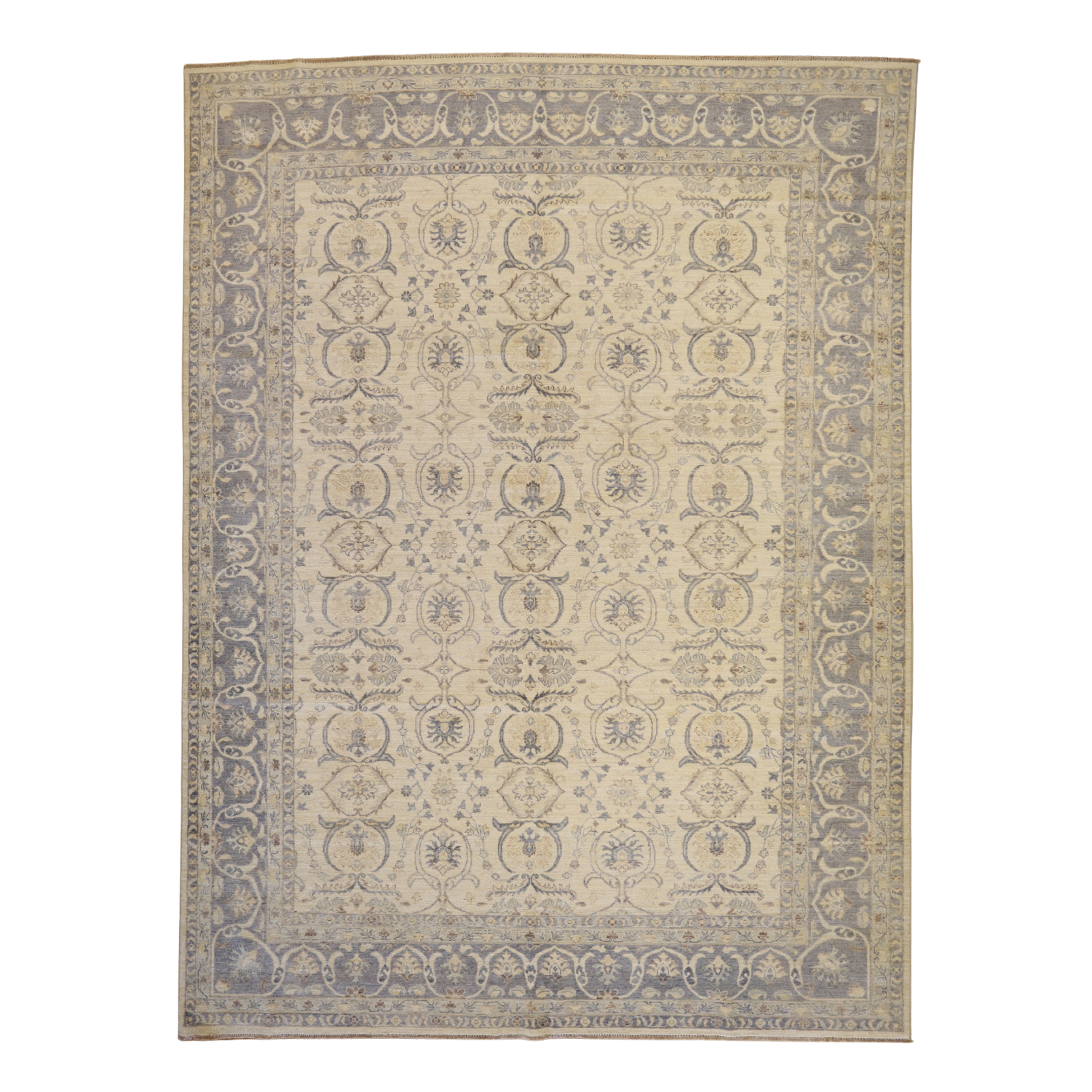 8'10" x 11'11" IVORY AND BLUE PESHAWAR GEOMETRIC PAKISTANI RUG