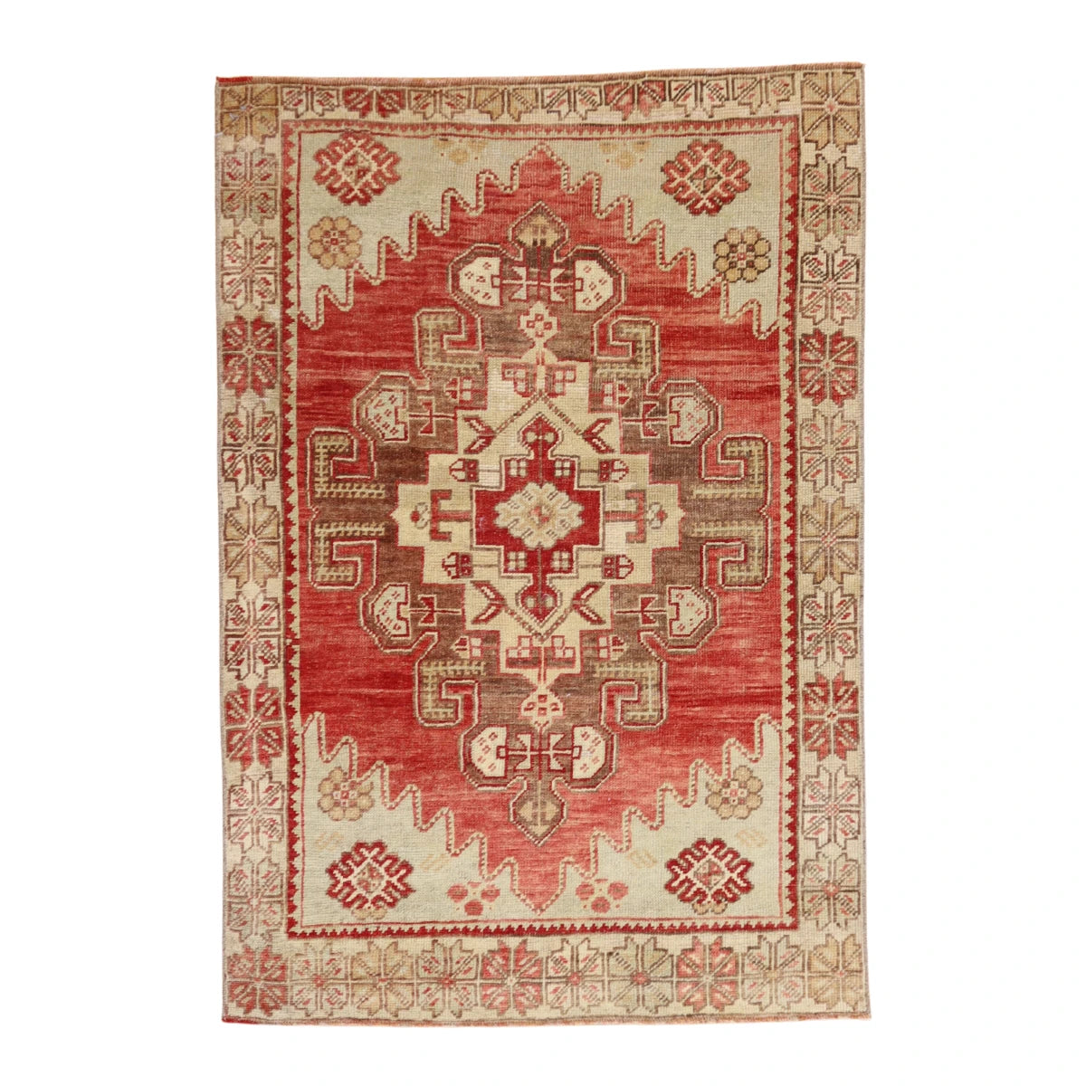 3'2" x 4'8" RED AND BEIGE ANATOLIA GEOMETRIC TURKISH RUG
