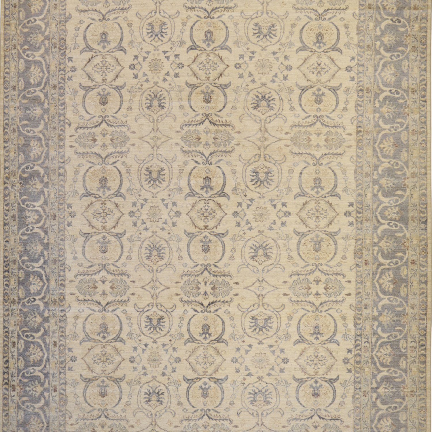 8'10" x 11'11" IVORY AND BLUE PESHAWAR GEOMETRIC PAKISTANI RUG