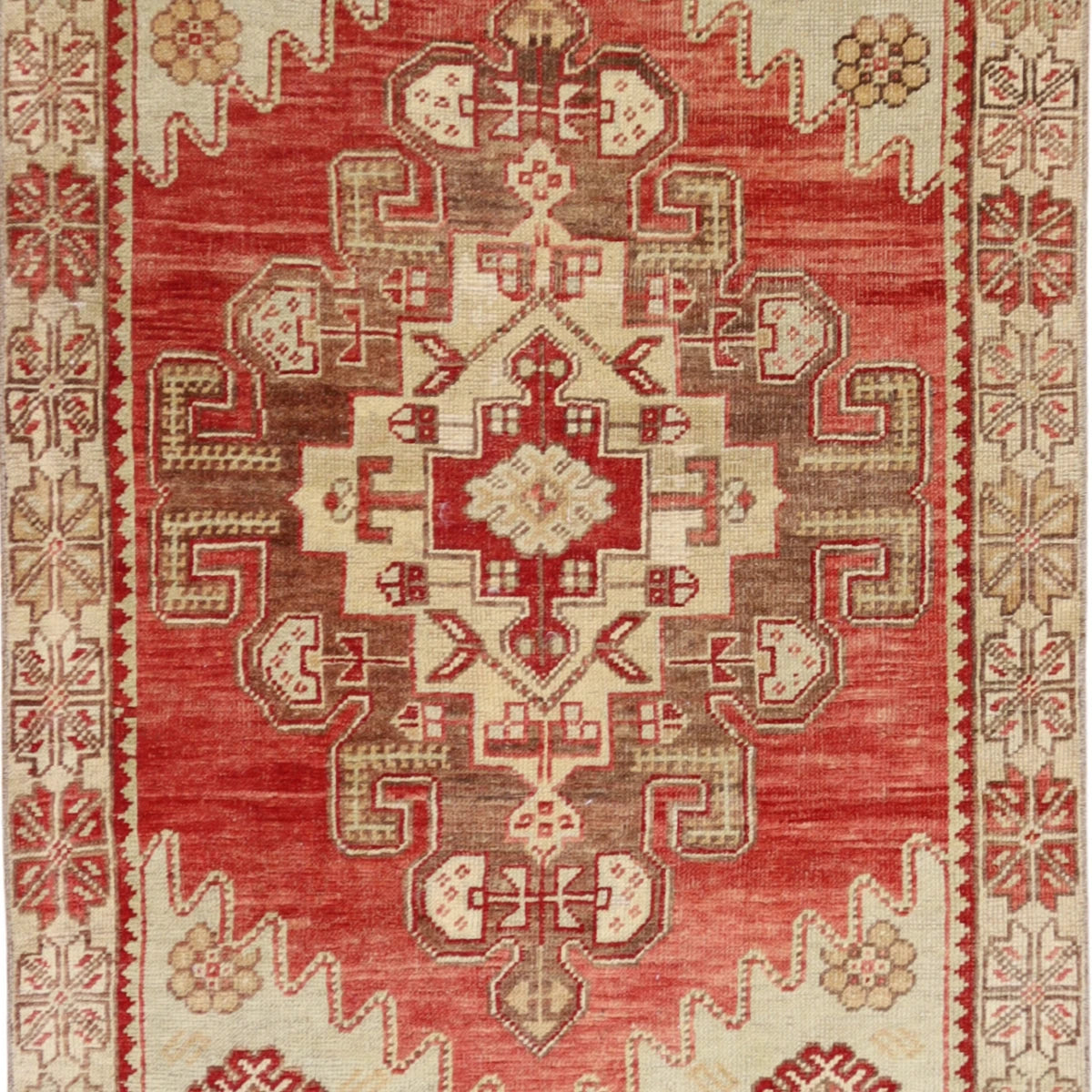 3'2" x 4'8" RED AND BEIGE ANATOLIA GEOMETRIC TURKISH RUG