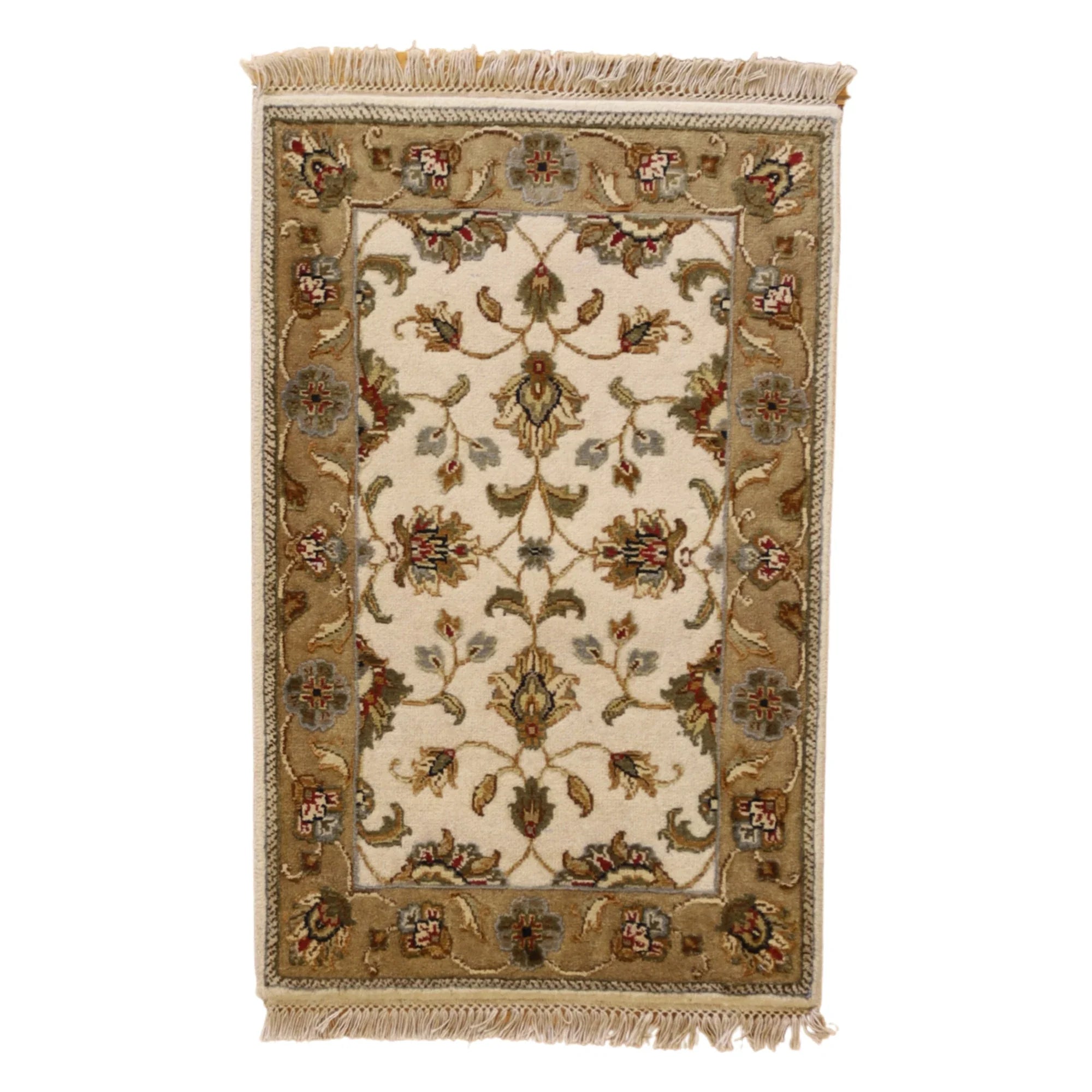 2'0" x 3'0" IVORY AND GOLD JAIPUR FLORAL INDIAN RUG