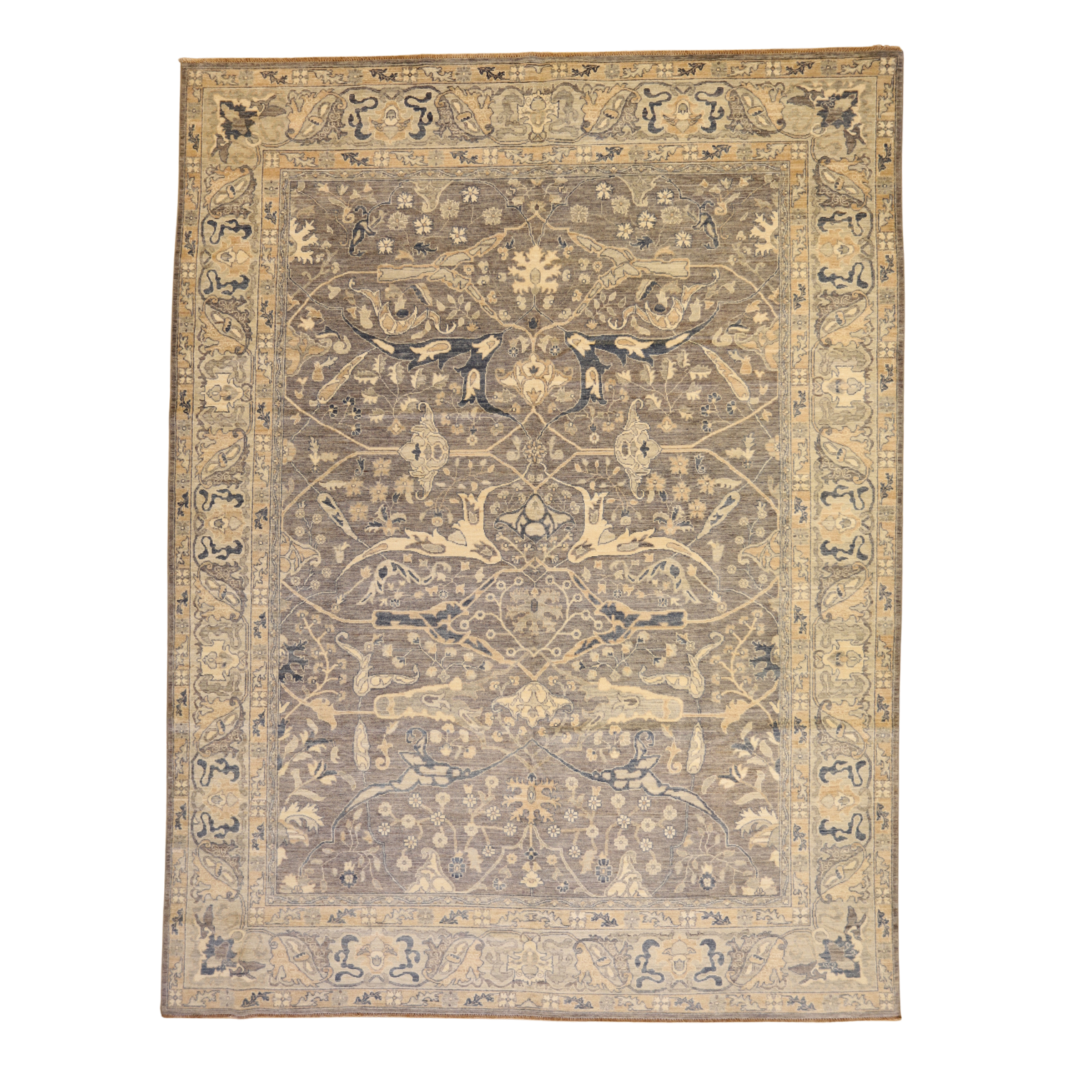 9'0" x 11'10" GRAY AND BLUE PESHAWAR GEOMETRIC PAKISTANI RUG