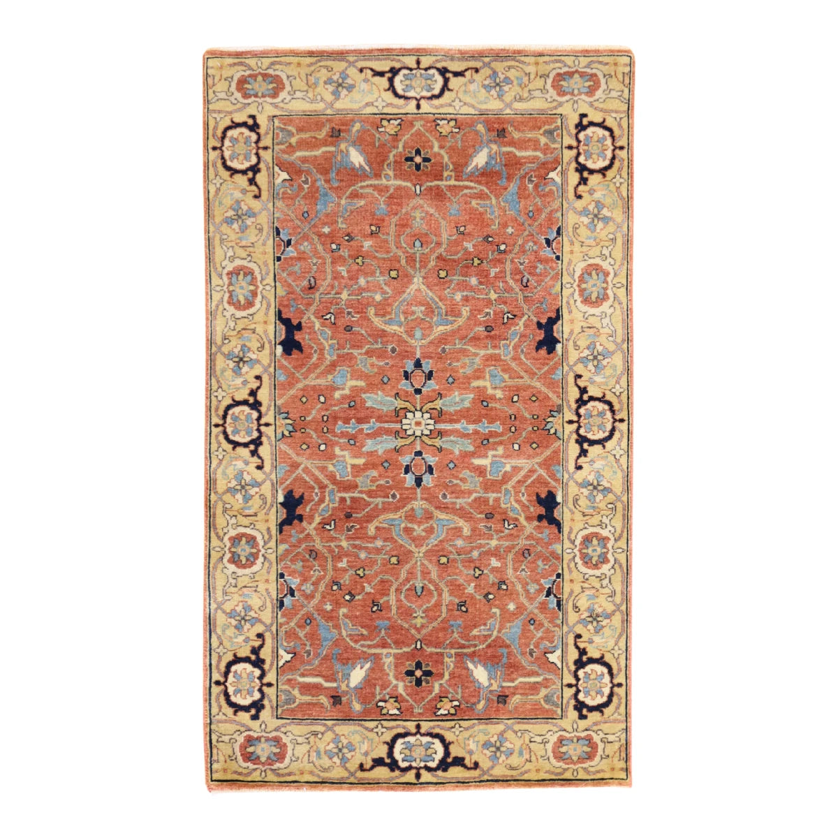 3'0" x 5'2" ORANGE AND GOLD SERAPI GEOMETRIC INDIAN RUG