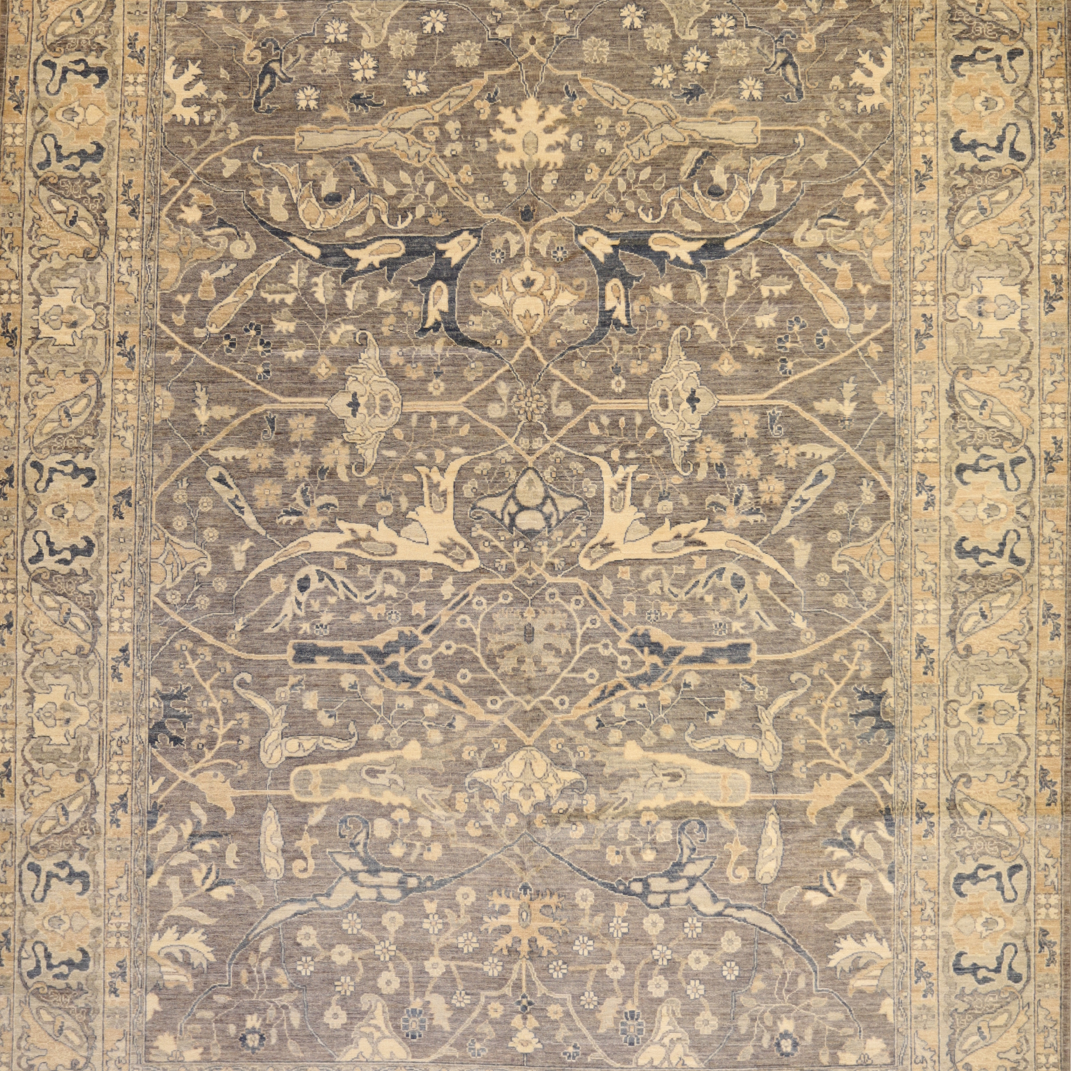 9'0" x 11'10" GRAY AND BLUE PESHAWAR GEOMETRIC PAKISTANI RUG