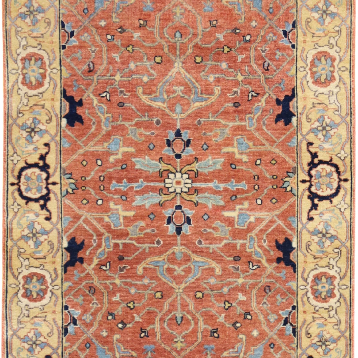 3'0" x 5'2" ORANGE AND GOLD SERAPI GEOMETRIC INDIAN RUG