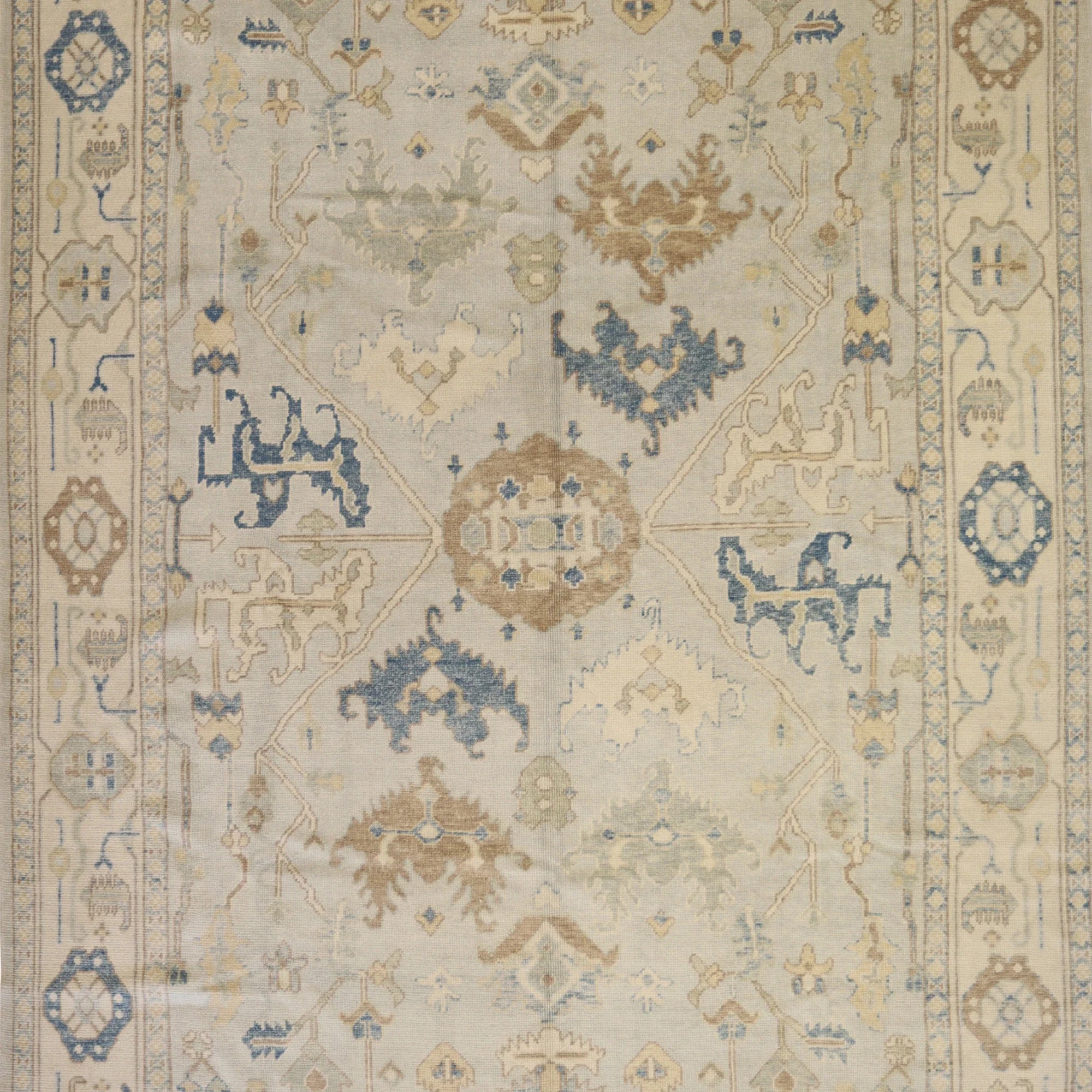 9'0" x 12'10" BLUE AND BEIGE OUSHAK GEOMETRIC TURKISH RUG