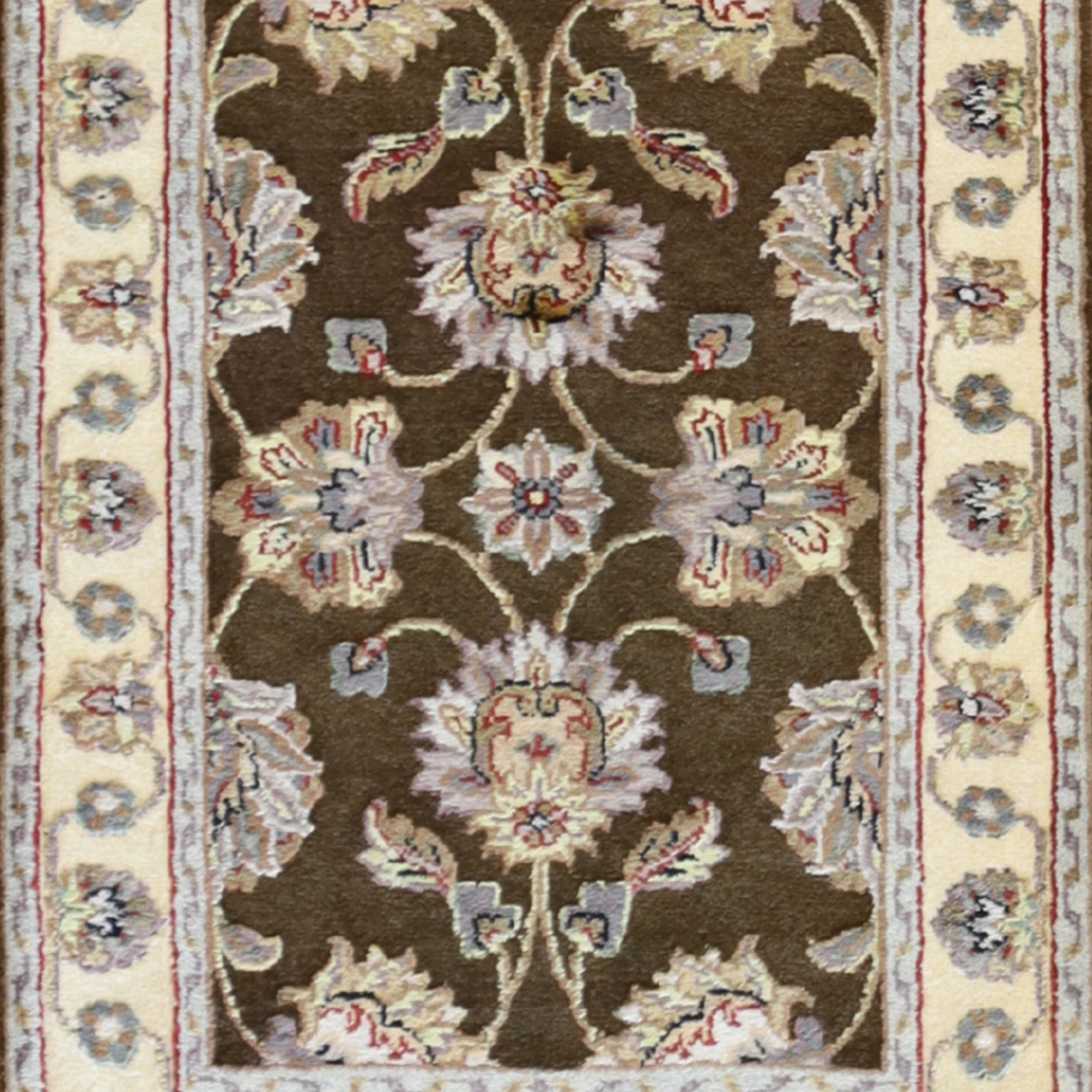 2'0" x 3'0" BROWN AND IVORY JAIPUR FLORAL INDIAN RUG