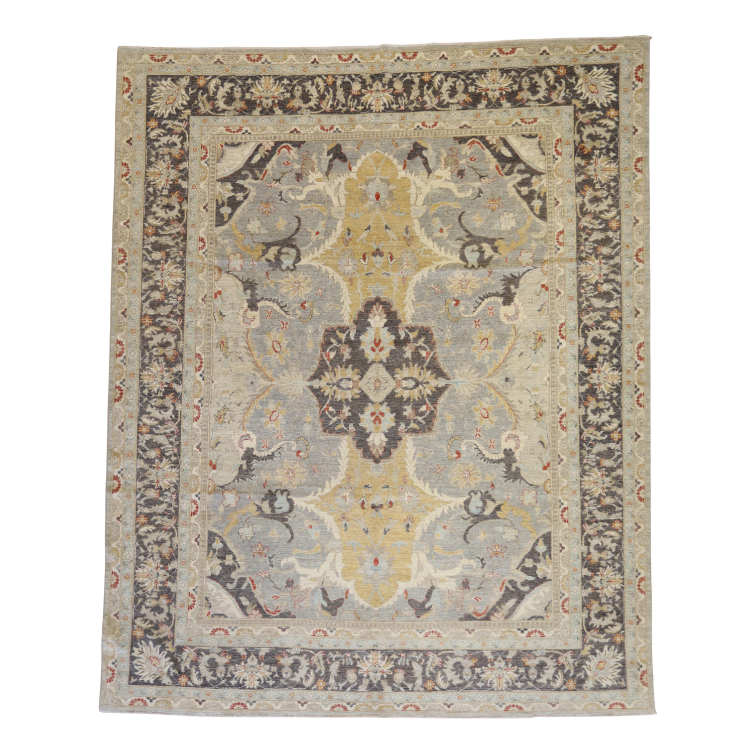 9'5" x 11'7" BLUE AND GRAY PESHAWAR GEOMETRIC PAKISTANI RUG