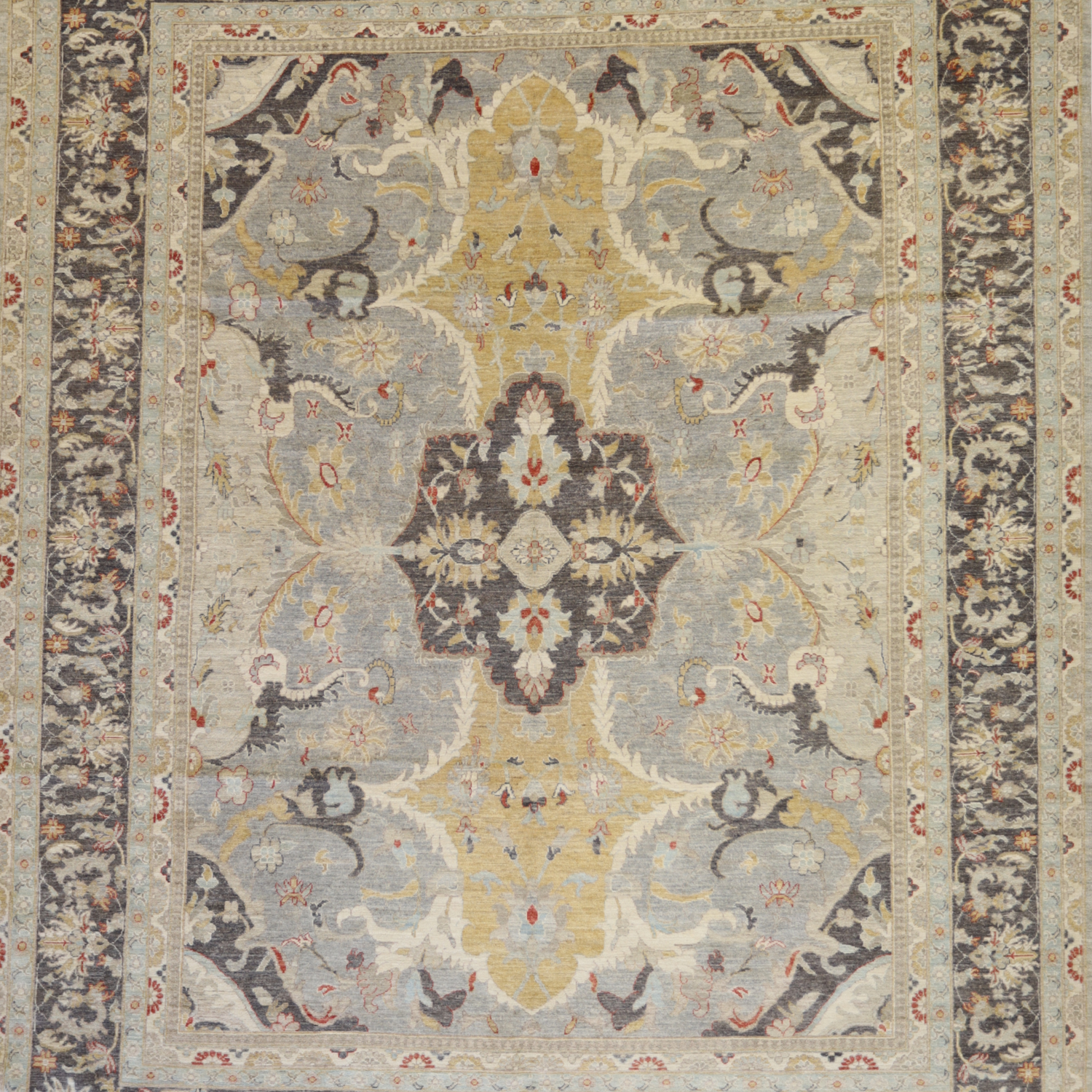9'5" x 11'7" BLUE AND GRAY PESHAWAR GEOMETRIC PAKISTANI RUG