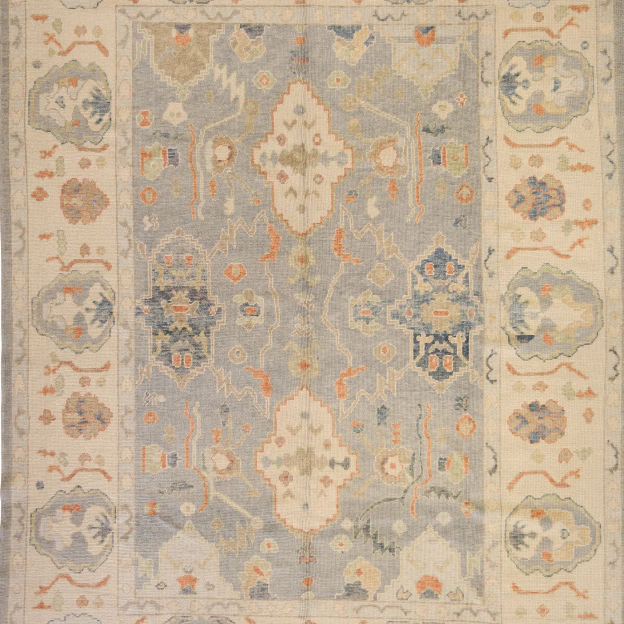 8'9" x 11'7" BLUE AND BEIGE OUSHAK GEOMETRIC TURKISH RUG