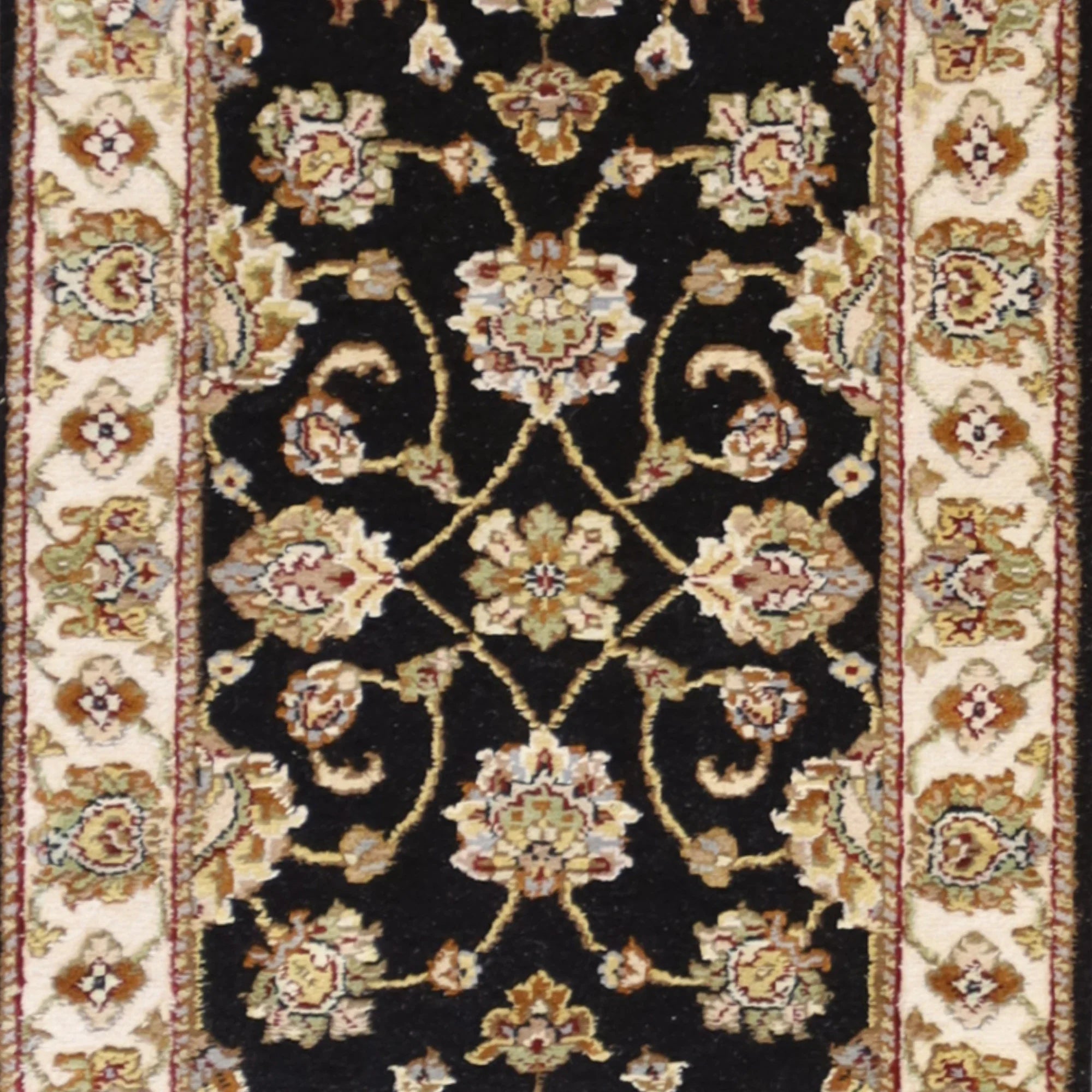 2'0" x 3'0" BLACK AND IVORY JAIPUR FLORAL INDIAN RUG