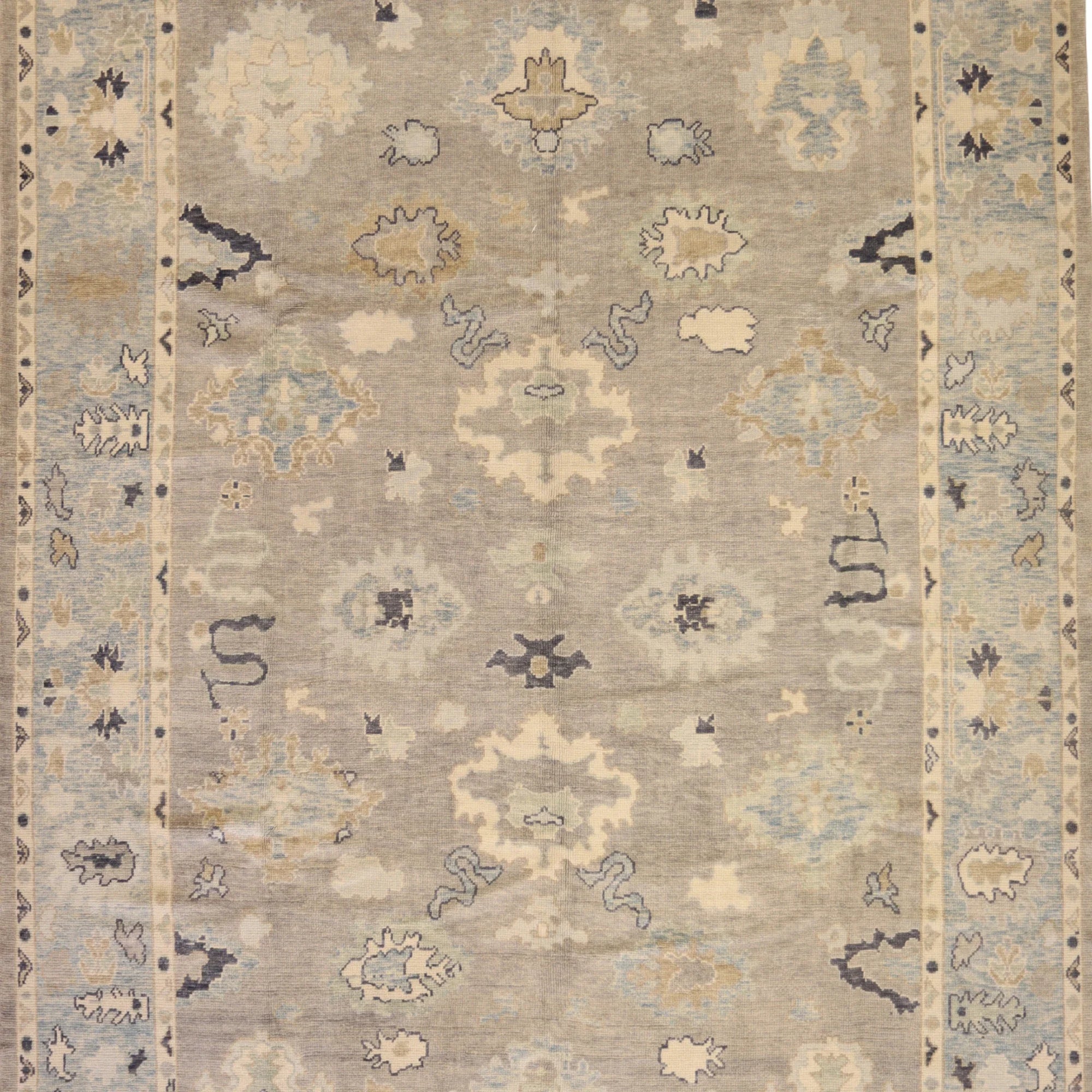 9'3" x 12'7" GRAY AND BLUE OUSHAK GEOMETRIC TURKISH RUG