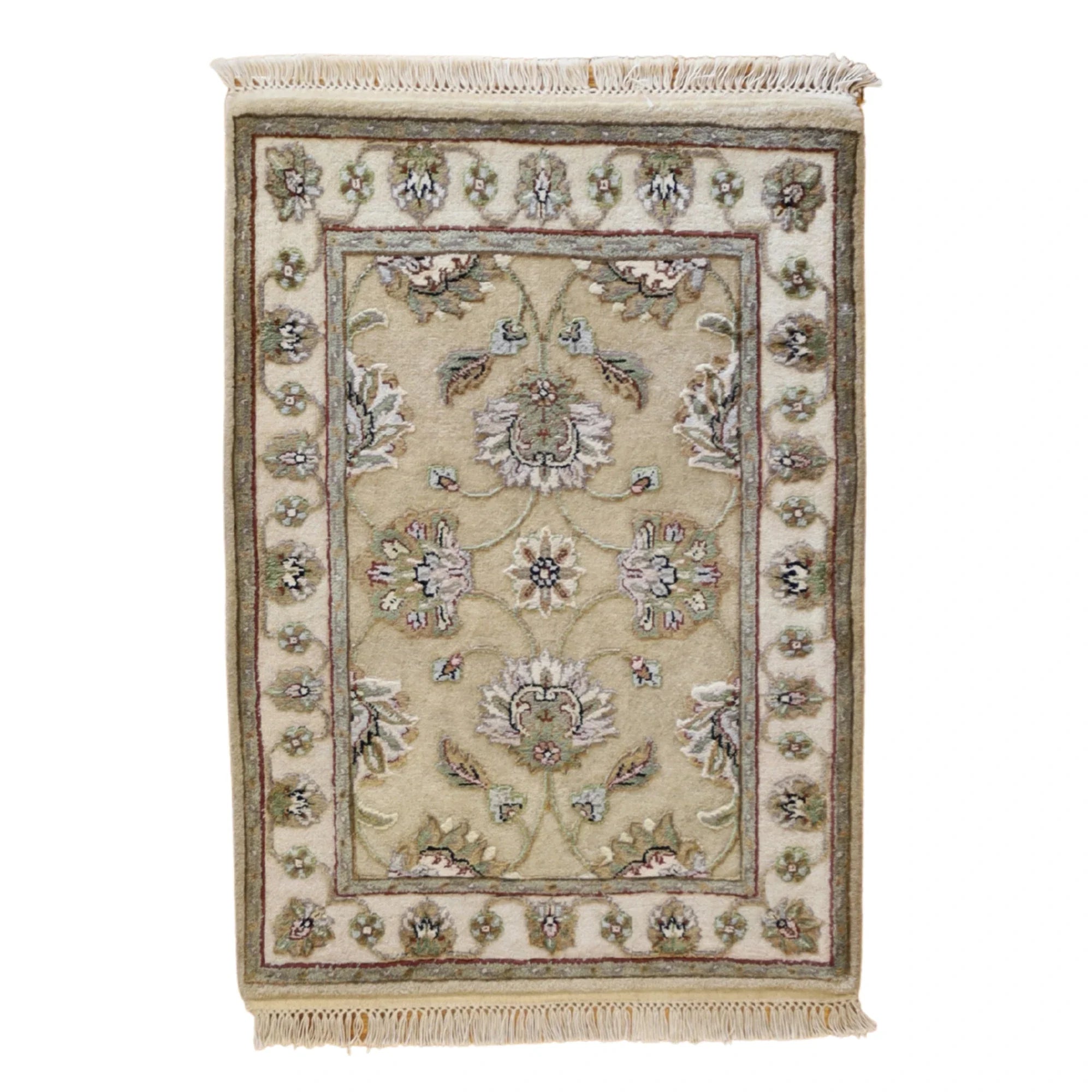 2'0" x 3'0" GOLD AND IVORY JAIPUR FLORAL INDIAN RUG