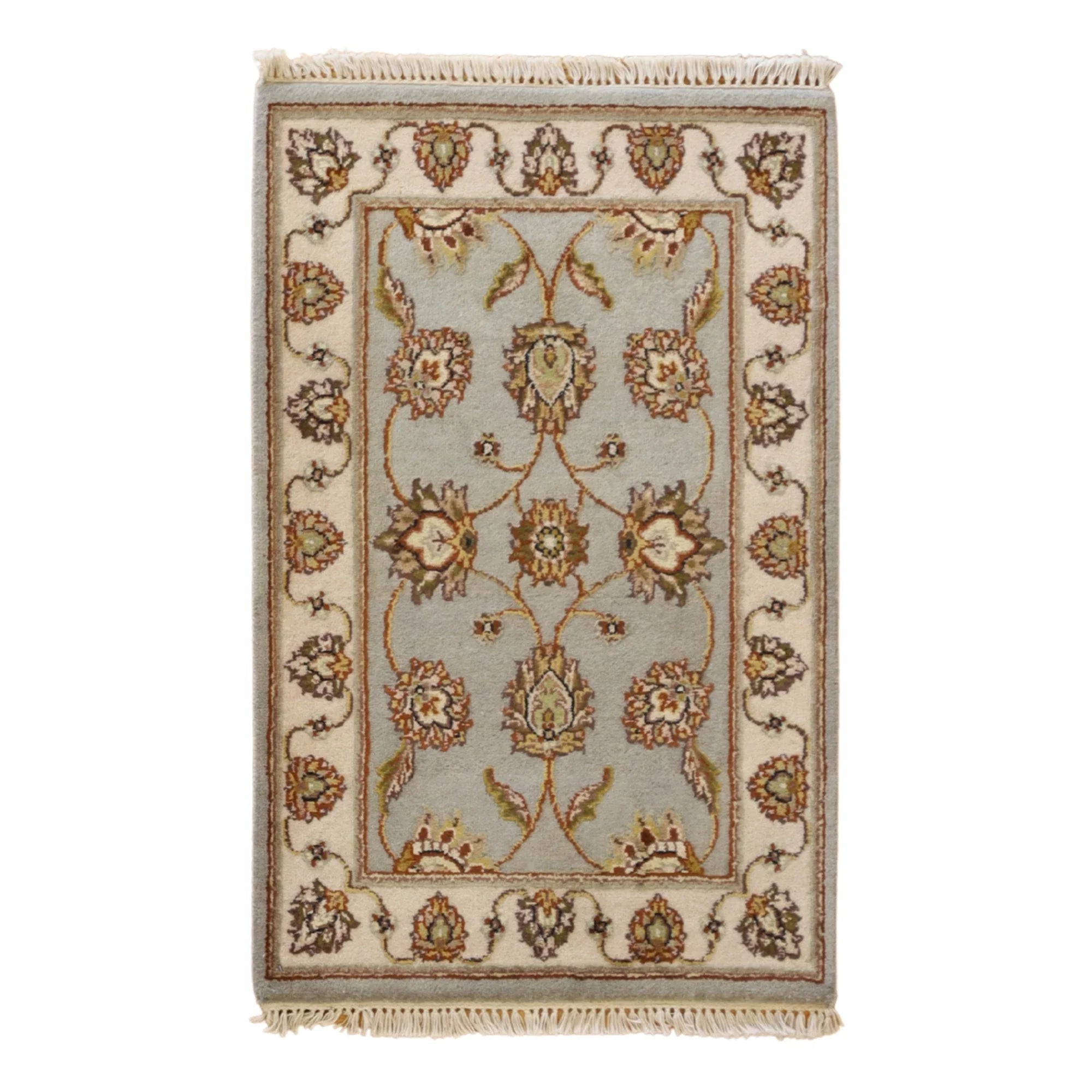 2'0" x 3'0" GREEN AND IVORY JAIPUR FLORAL INDIAN RUG