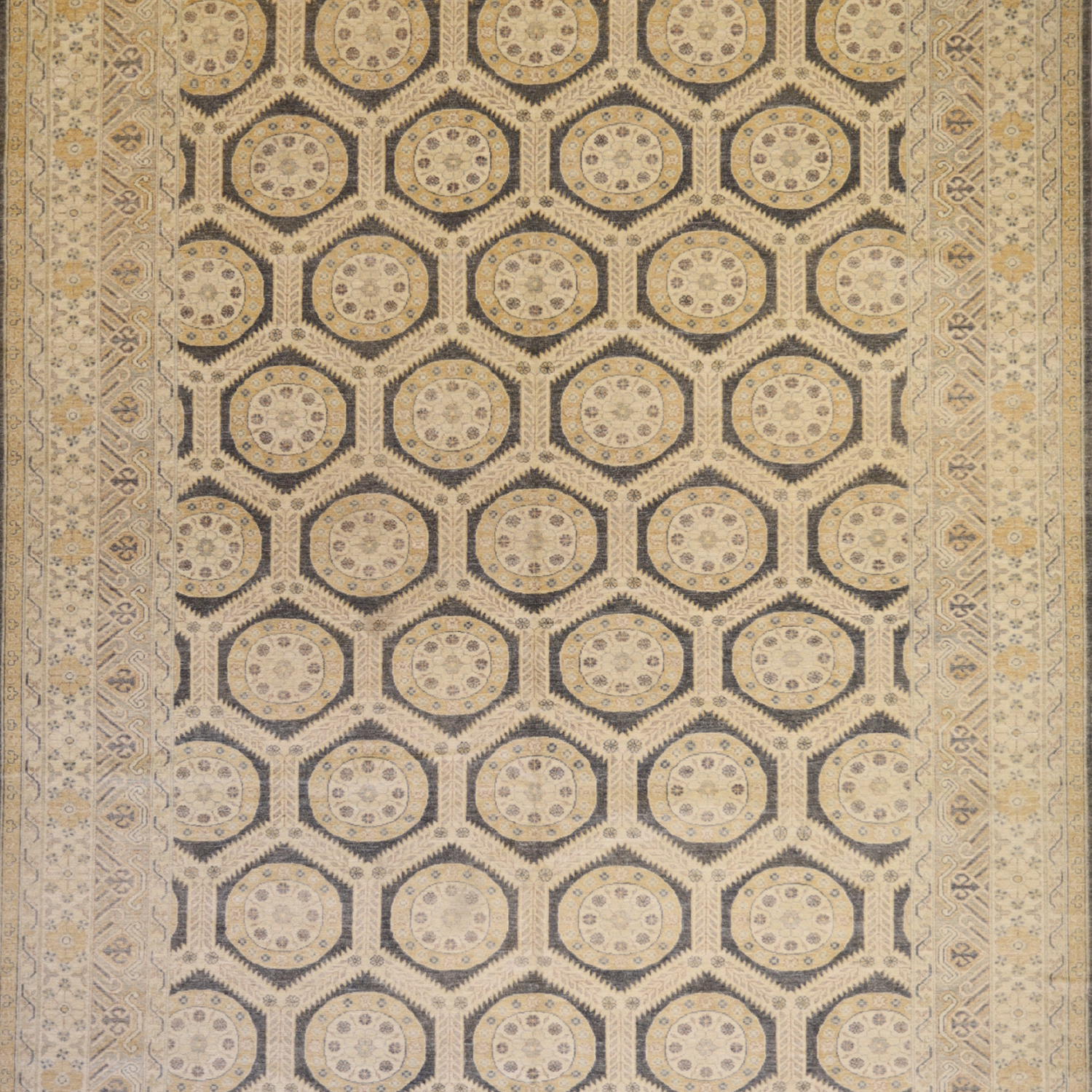 9'2" x 12'3" GOLD AND GOLD PESHAWAR GEOMETRIC PAKISTANI RUG