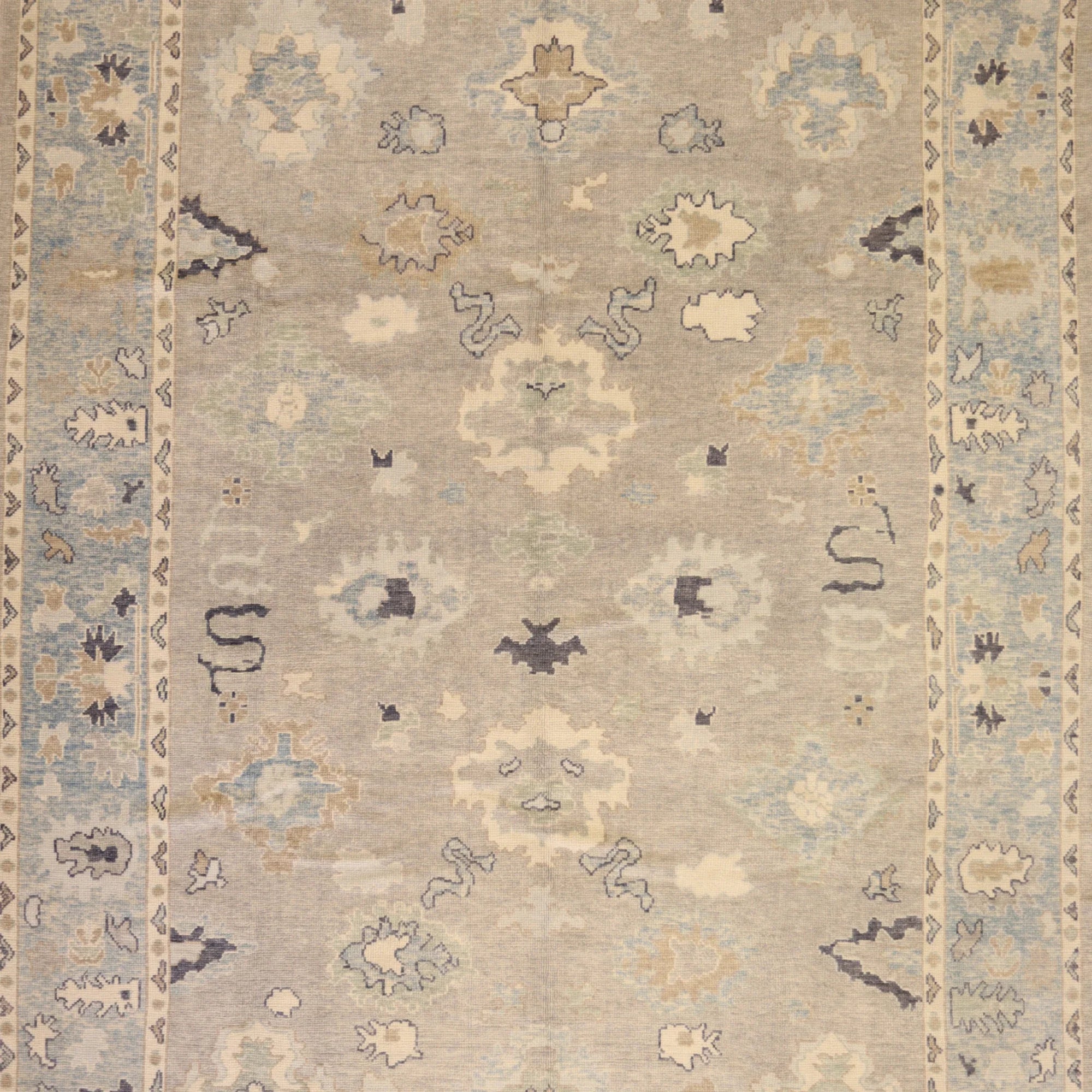 9'2" x 13'5" GRAY AND BLUE OUSHAK GEOMETRIC TURKISH RUG