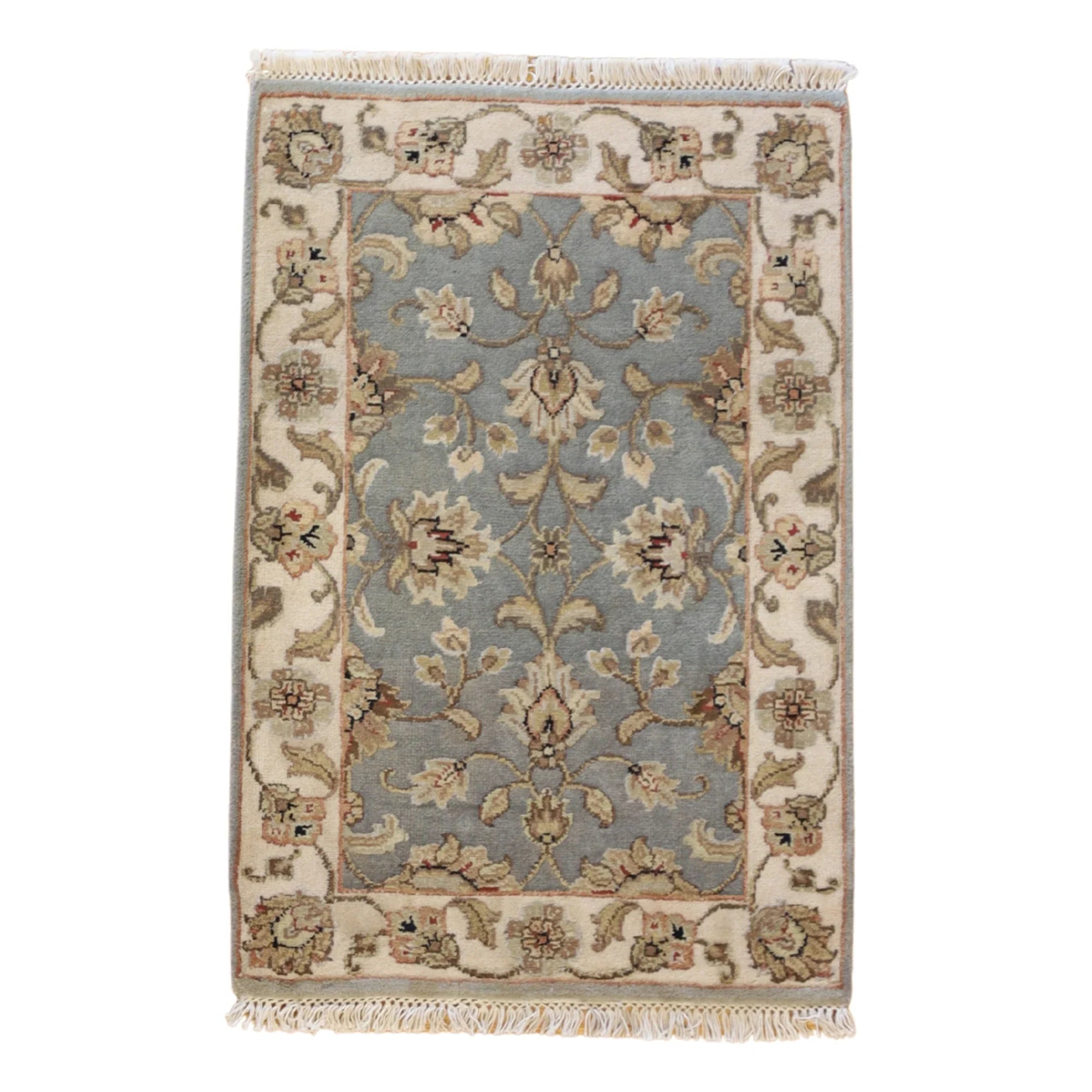 2'0" x 3'0" GREEN AND IVORY JAIPUR FLORAL INDIAN RUG