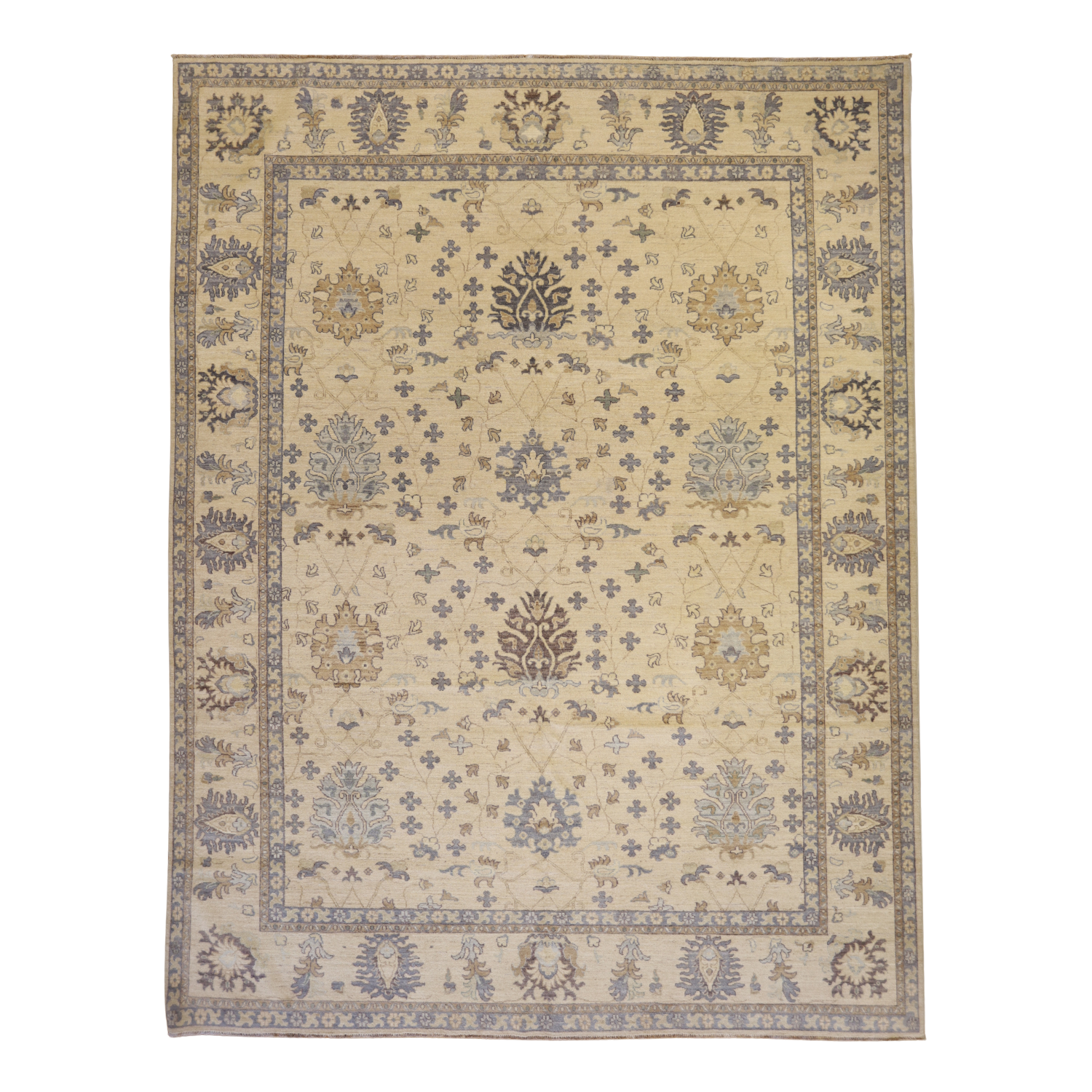 9'3" x 12'1" BEIGE AND BEIGE PESHAWAR GEOMETRIC PAKISTANI RUG