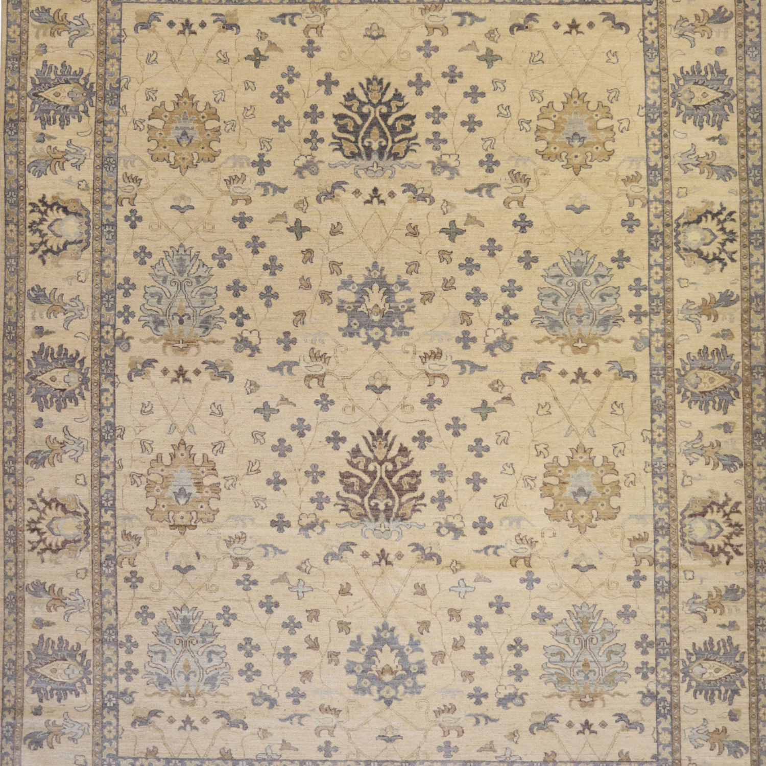 9'3" x 12'1" BEIGE AND BEIGE PESHAWAR GEOMETRIC PAKISTANI RUG