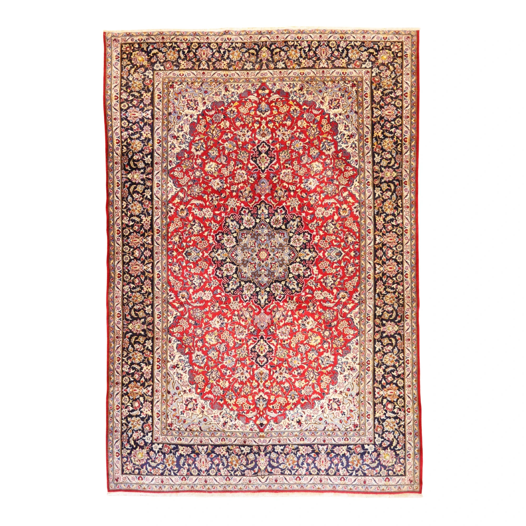 9'4" x 13'9" RED AND NAVY KASHAN FLORAL PERSIAN RUG