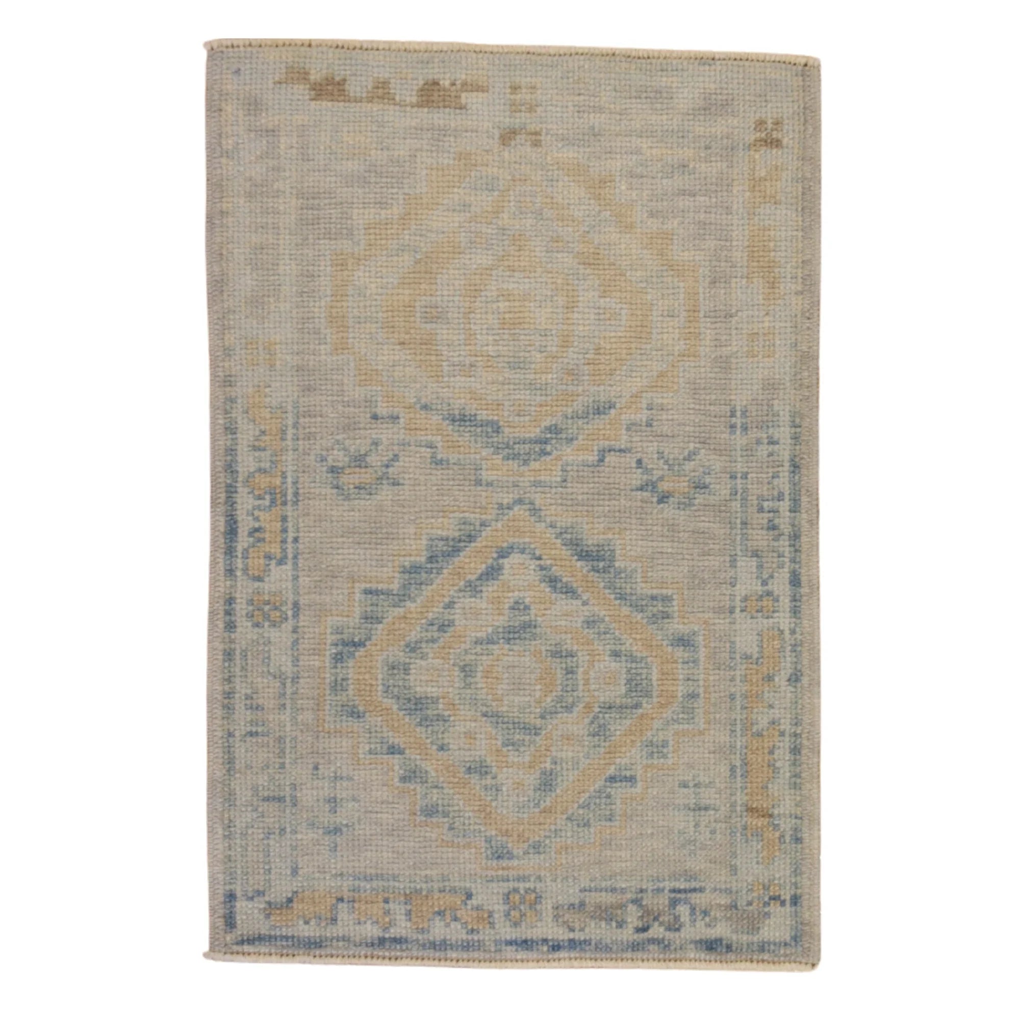 2'0" x 3'0" BLUE AND BLUE OUSHAK GEOMETRIC TURKISH RUG