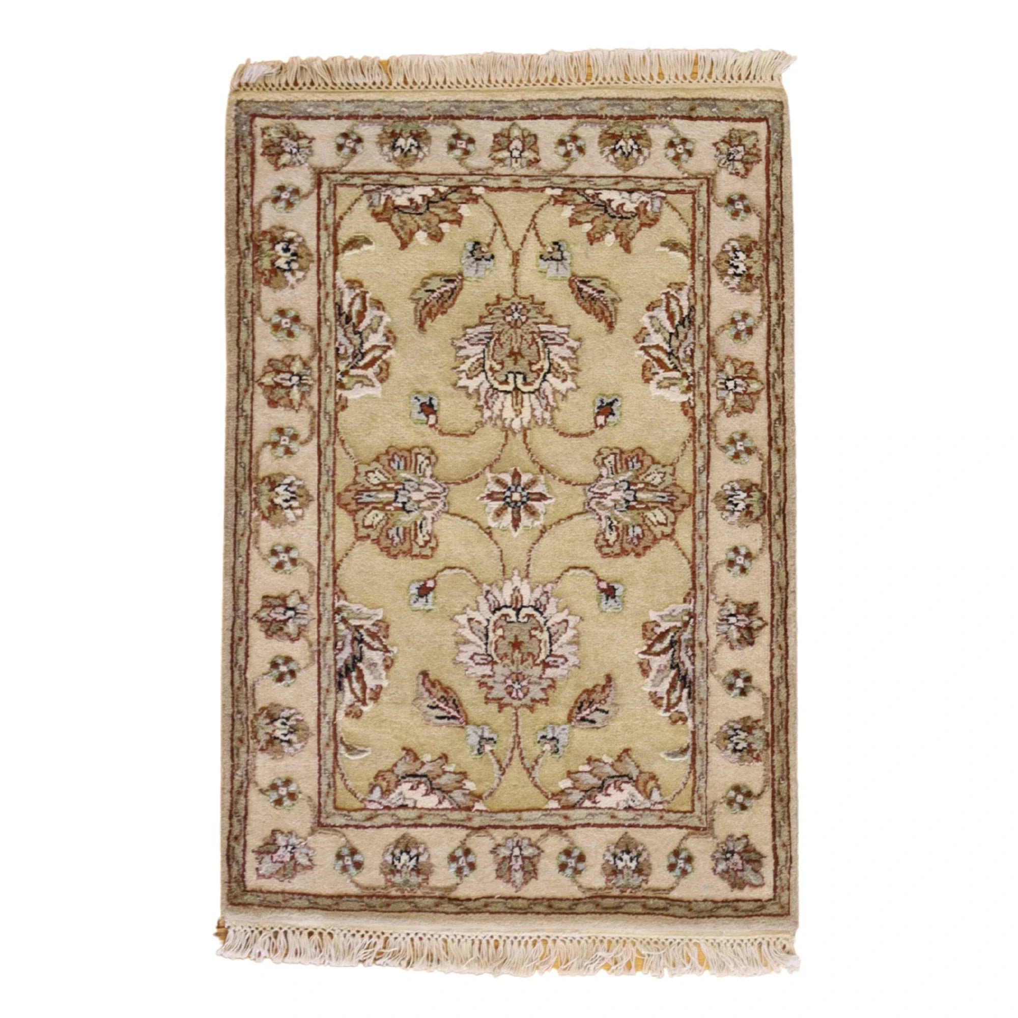 2'0" x 3'0" GOLD AND IVORY JAIPUR FLORAL INDIAN RUG