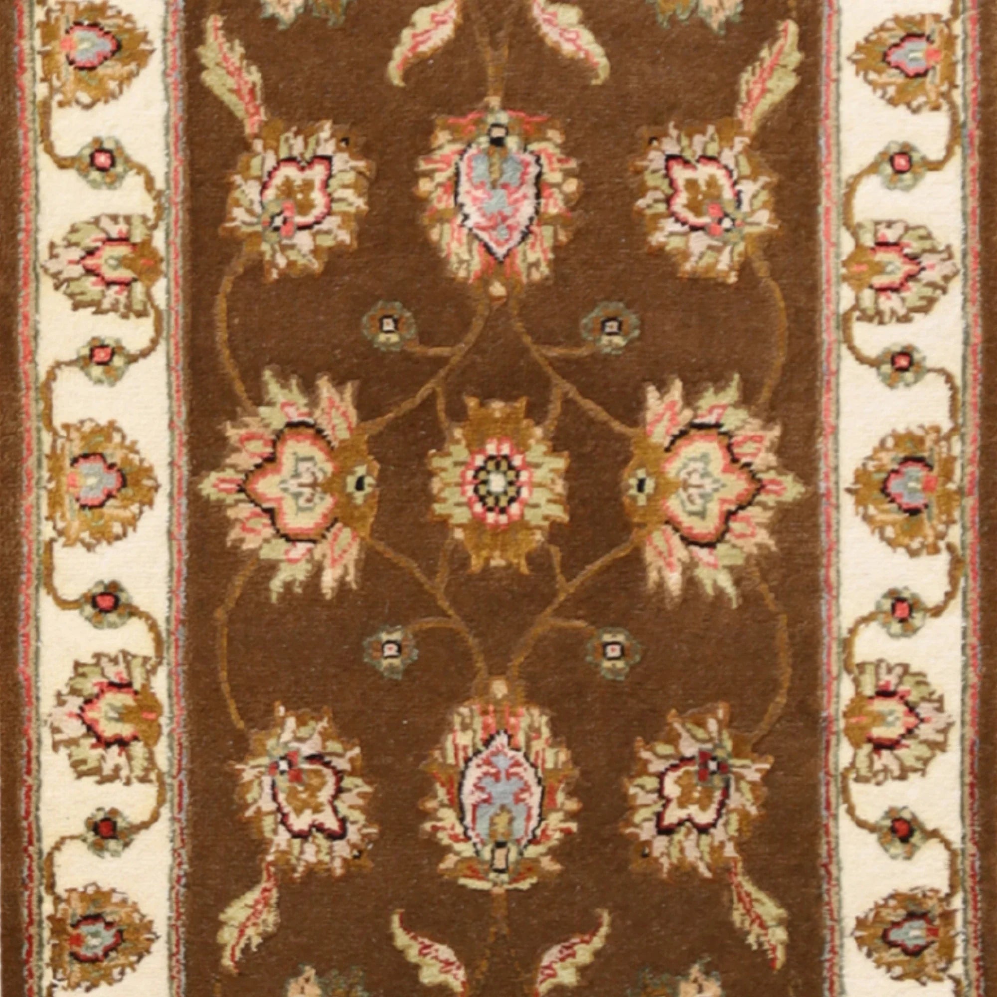 2'0" x 3'0" BROWN AND IVORY JAIPUR FLORAL INDIAN RUG