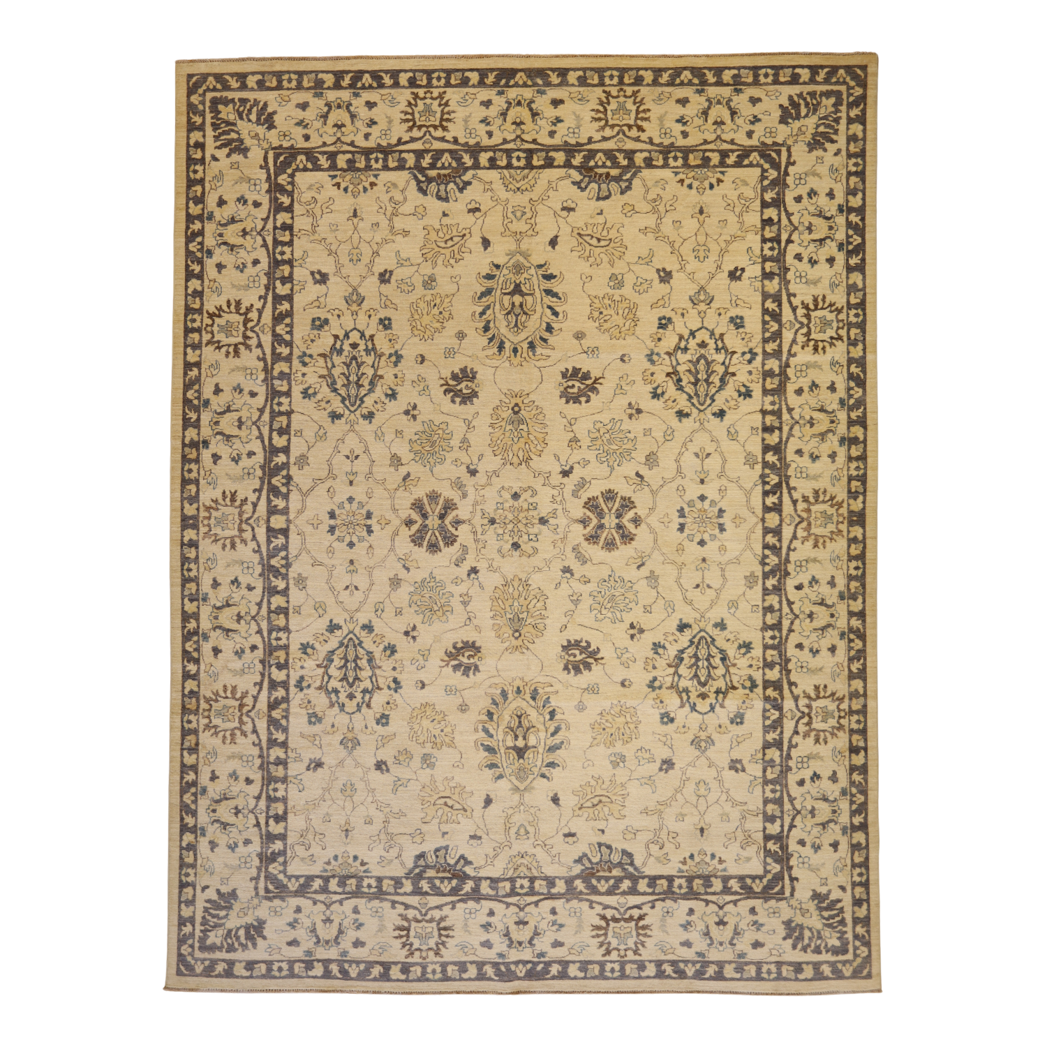 8'11" x 11'9" IVORY AND IVORY PESHAWAR GEOMETRIC PAKISTANI RUG