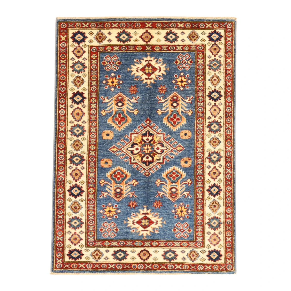 2'11" x 4'0" BLUE AND IVORY KAZAK GEOMETRIC PAKISTANI RUG