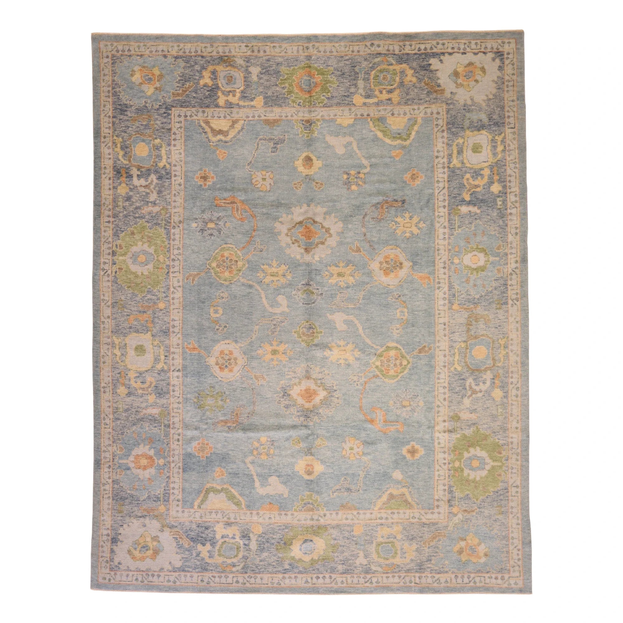 9'3" x 11'10" BLUE AND BLUE OUSHAK GEOMETRIC TURKISH RUG