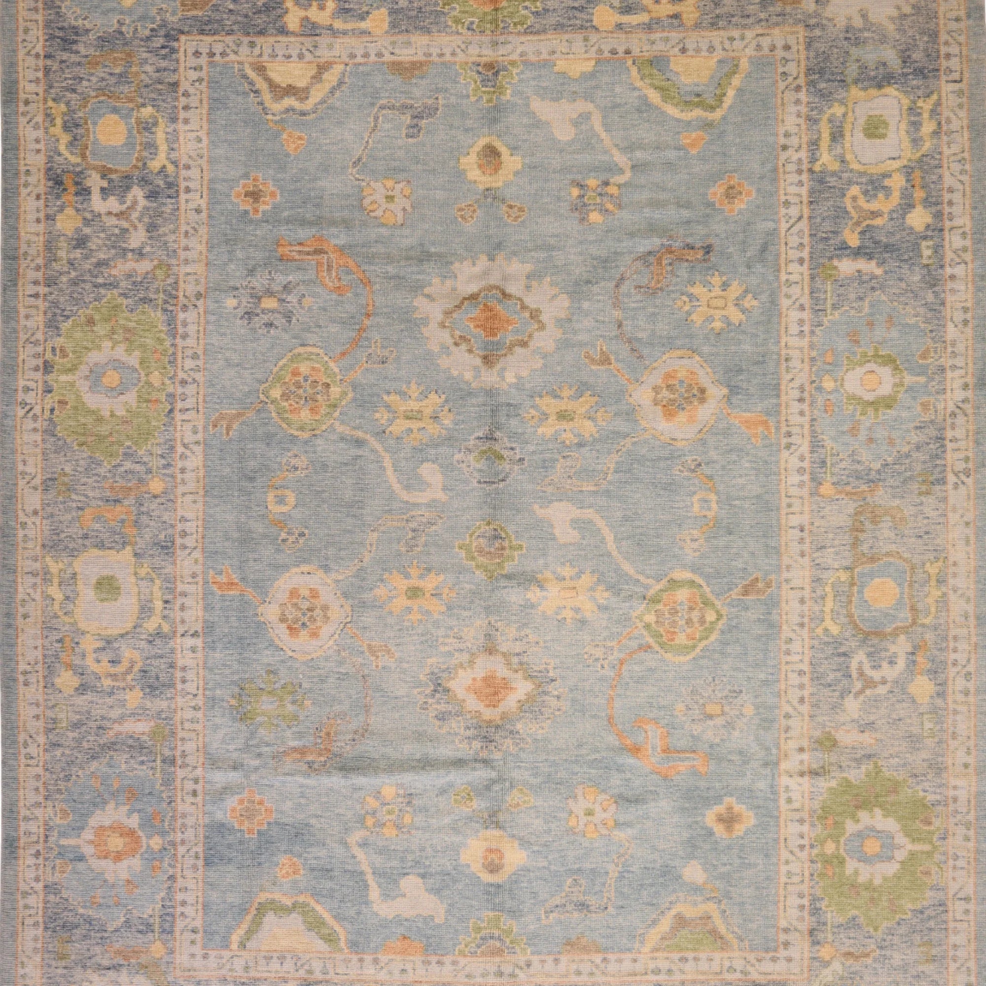 9'3" x 11'10" BLUE AND BLUE OUSHAK GEOMETRIC TURKISH RUG
