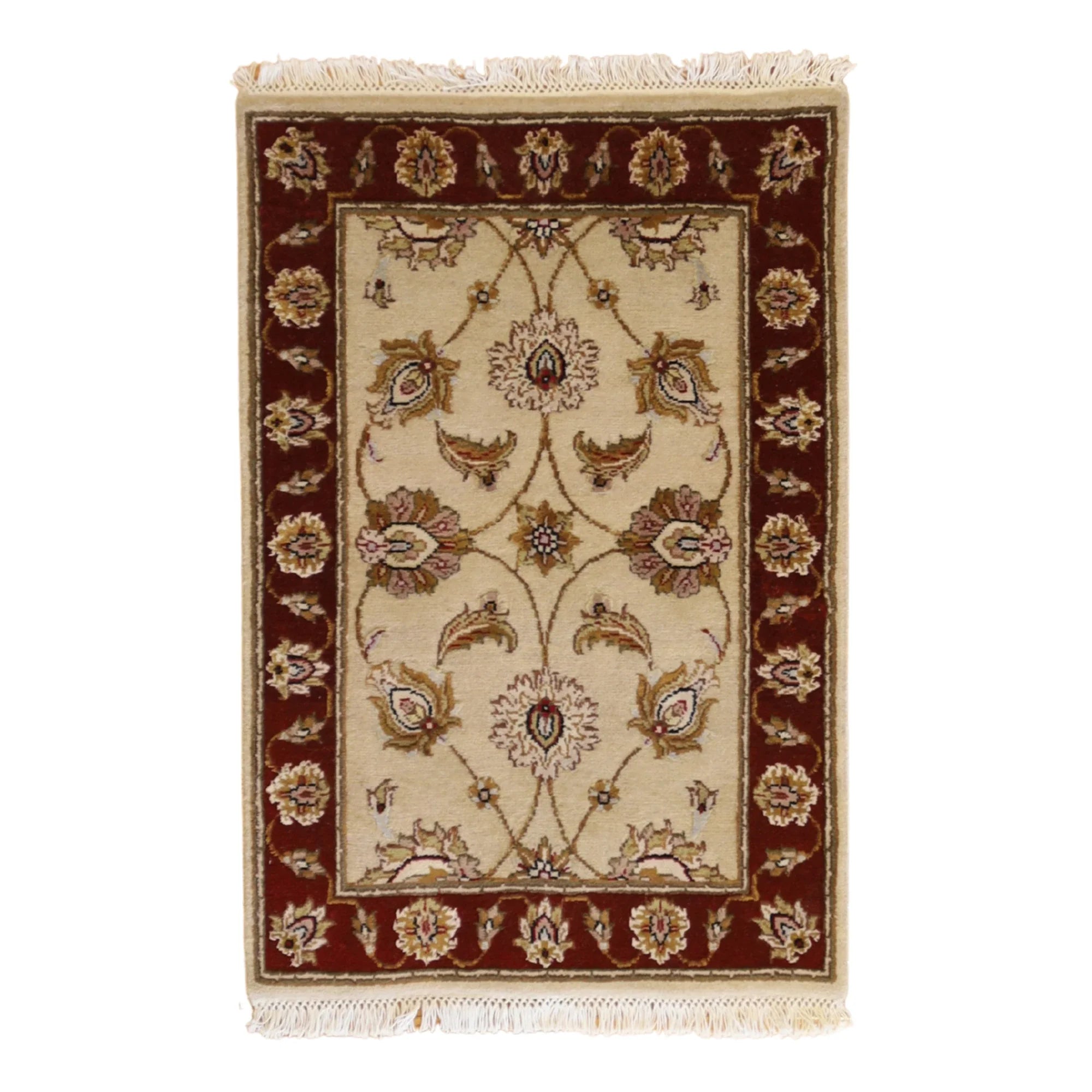 2'0" x 3'0" IVORY AND RED JAIPUR FLORAL INDIAN RUG