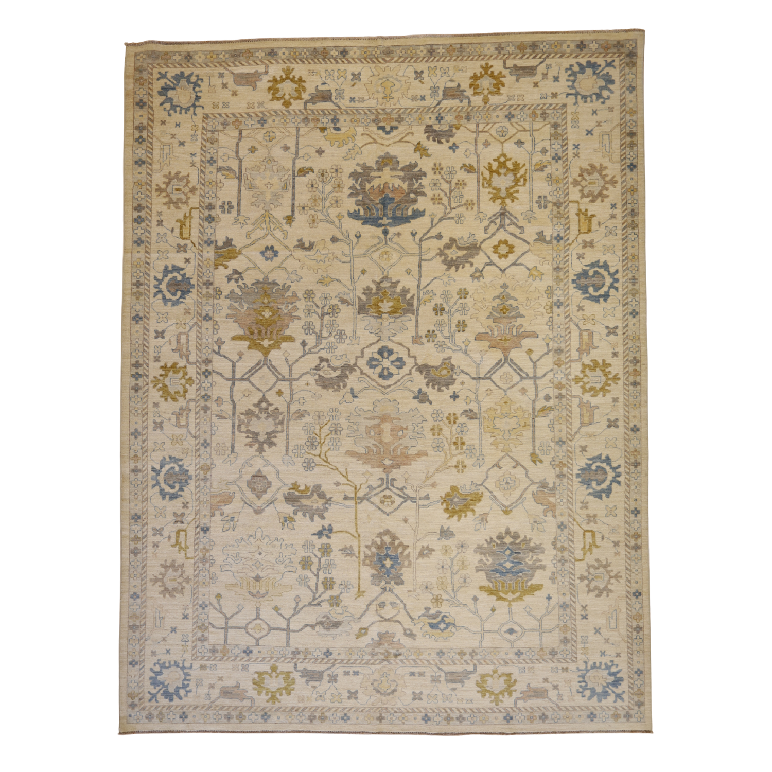8'11" x 11'10" BEIGE AND BEIGE PESHAWAR GEOMETRIC PAKISTANI RUG