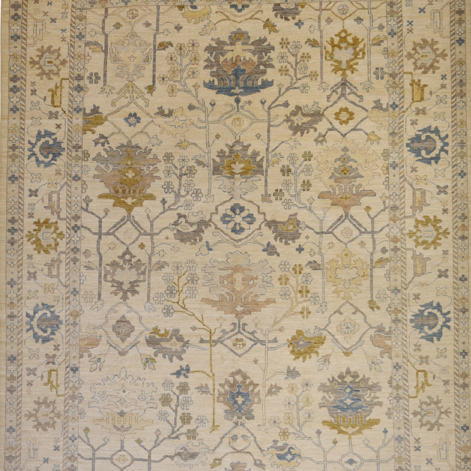 8'11" x 11'10" BEIGE AND BEIGE PESHAWAR GEOMETRIC PAKISTANI RUG