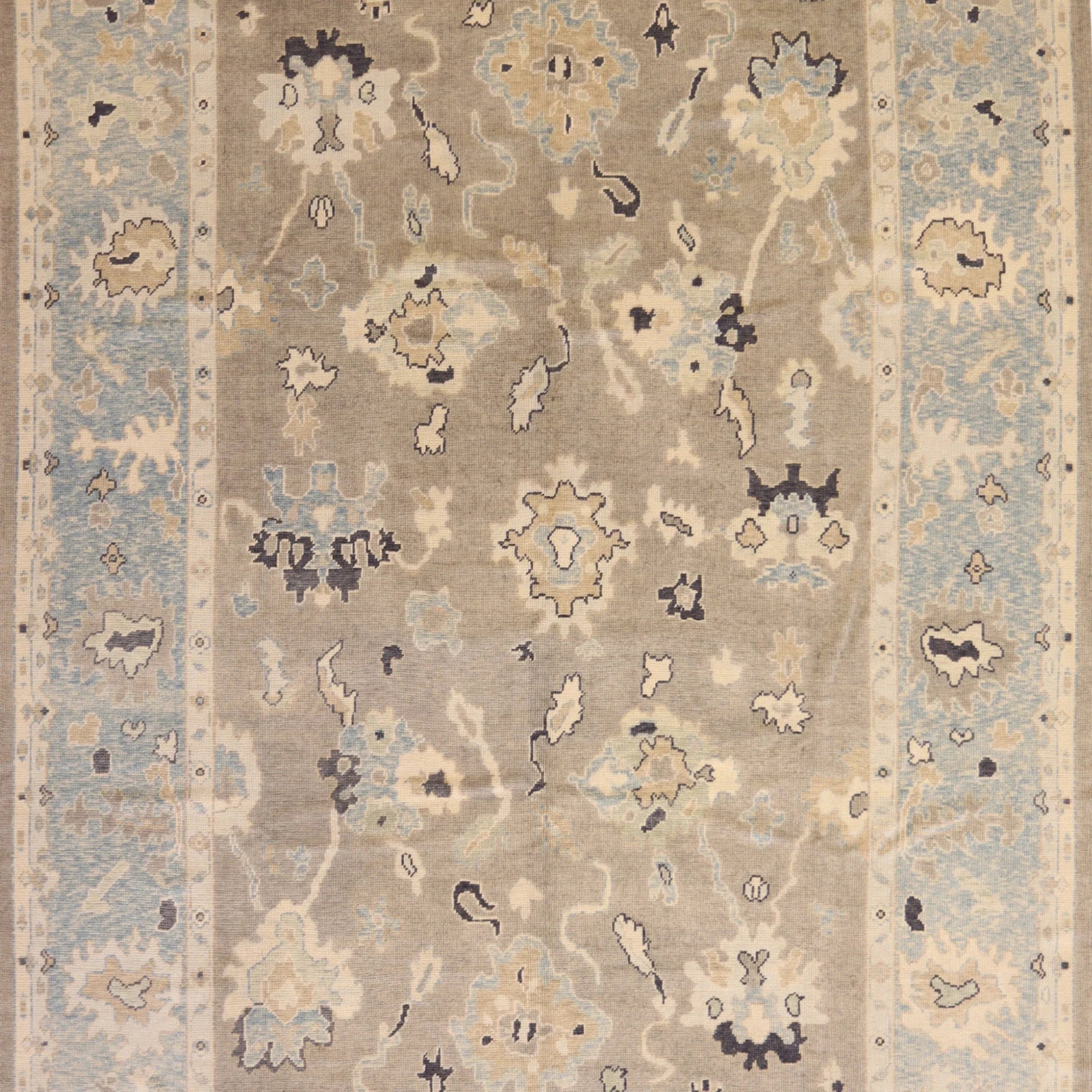 9'3" x 13'7" GRAY AND BLUE OUSHAK GEOMETRIC TURKISH RUG